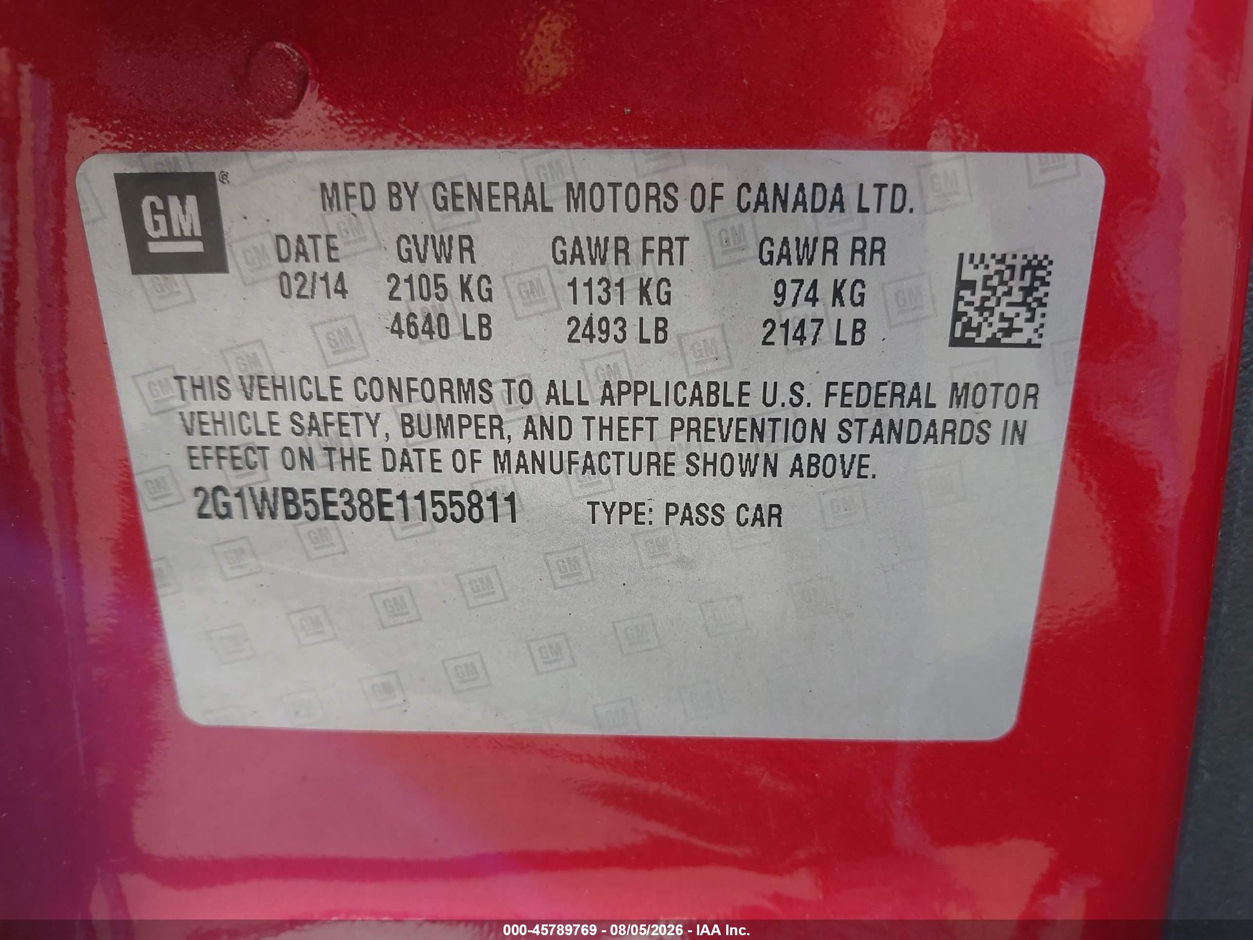 2014 Chevrolet Impala Limited Lt Red vin: 2G1WB5E38E1155811