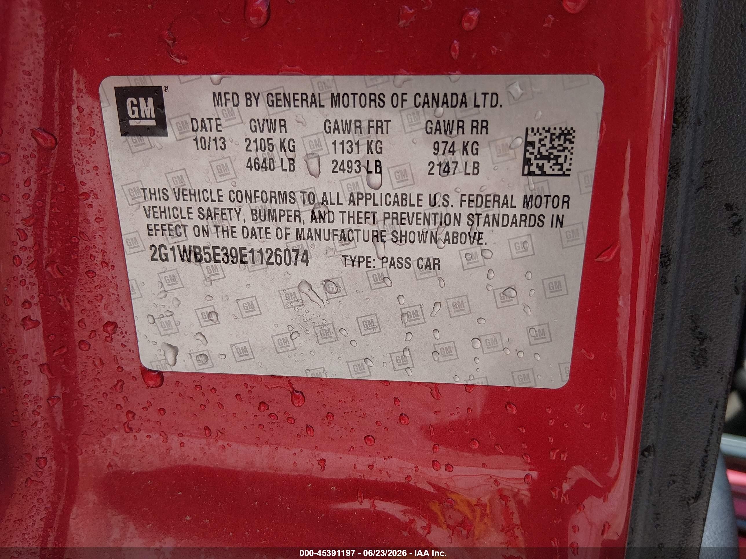 2014 Chevrolet Impala Limited Lt Red vin: 2G1WB5E39E1126074