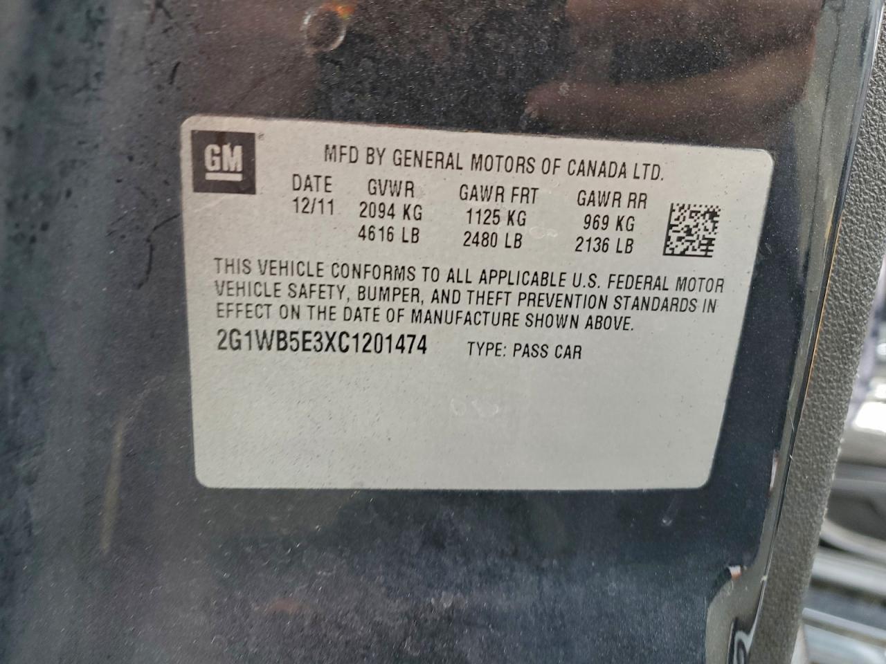 2012 Chevrolet Impala Lt Black vin: 2G1WB5E3XC1201474