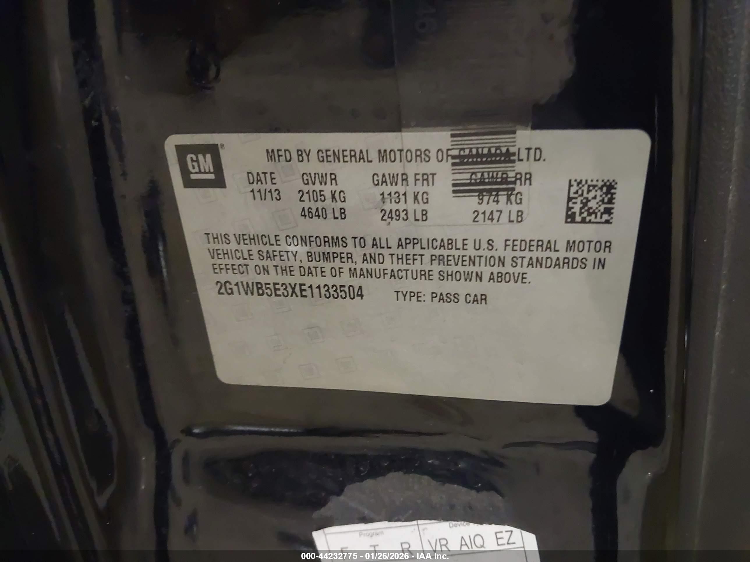 2014 Chevrolet Impala Limited Lt Black vin: 2G1WB5E3XE1133504