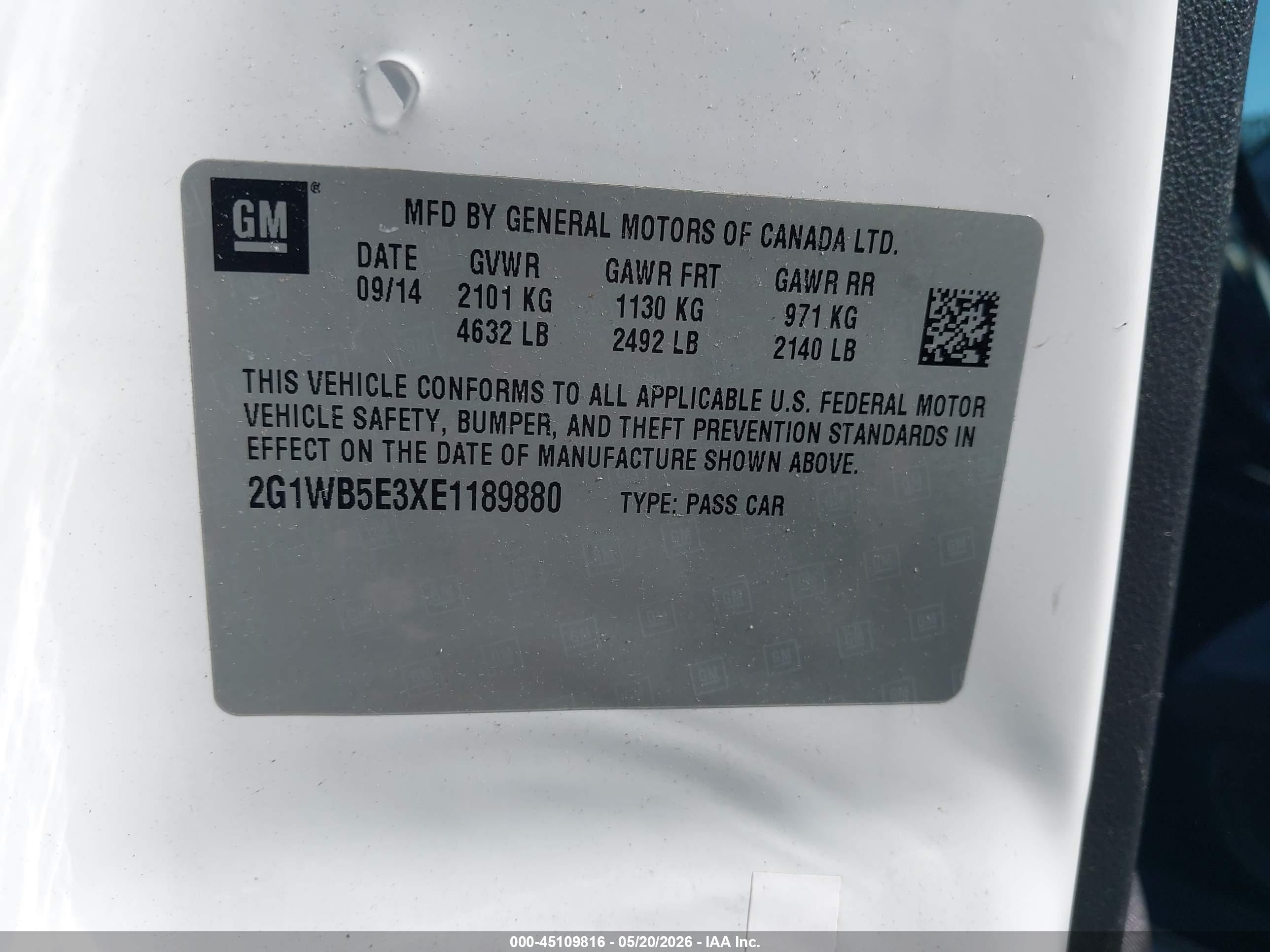 2014 Chevrolet Impala Limited Lt Белый vin: 2G1WB5E3XE1189880