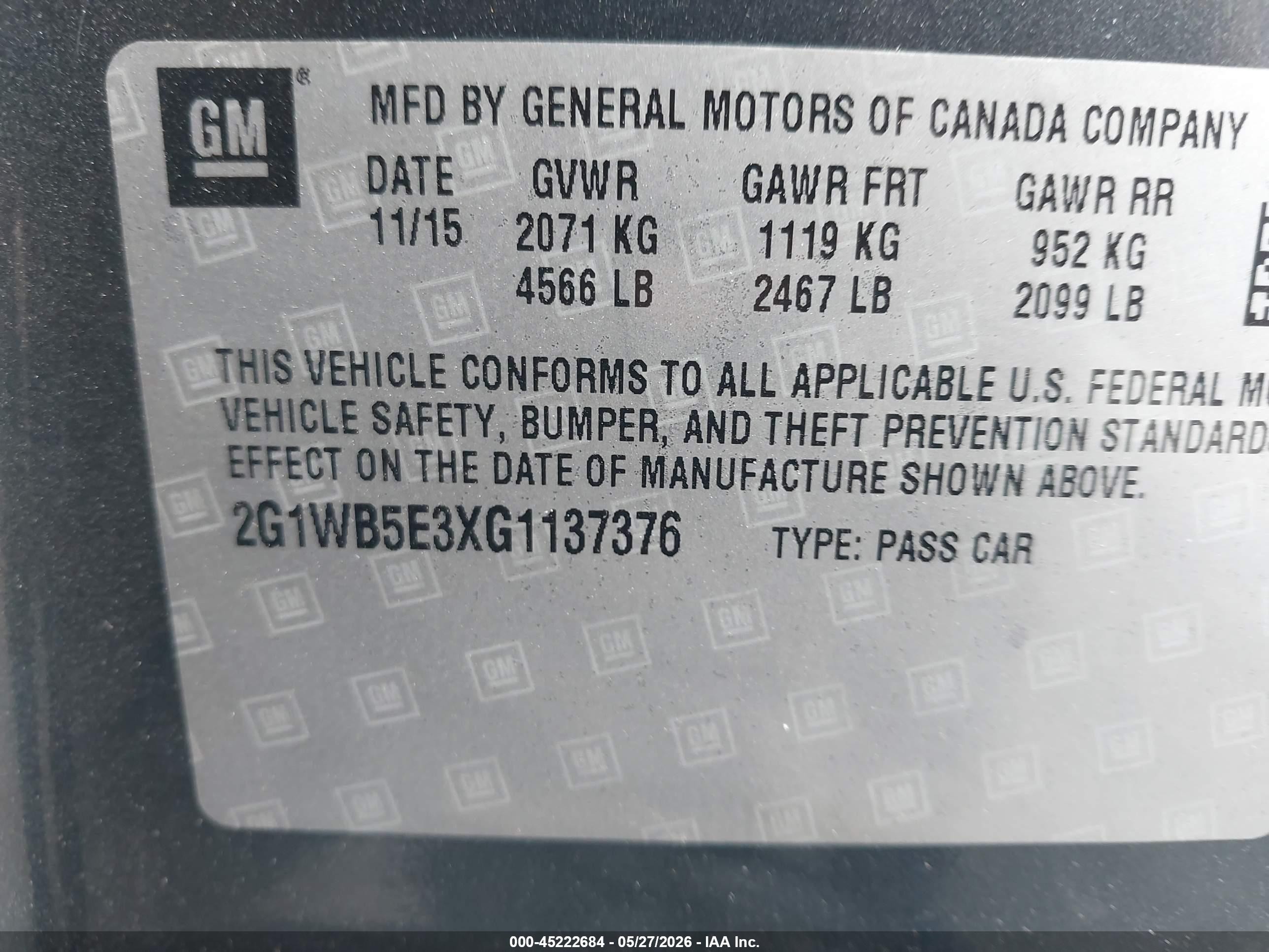 2016 Chevrolet Impala Limited Lt Серый vin: 2G1WB5E3XG1137376