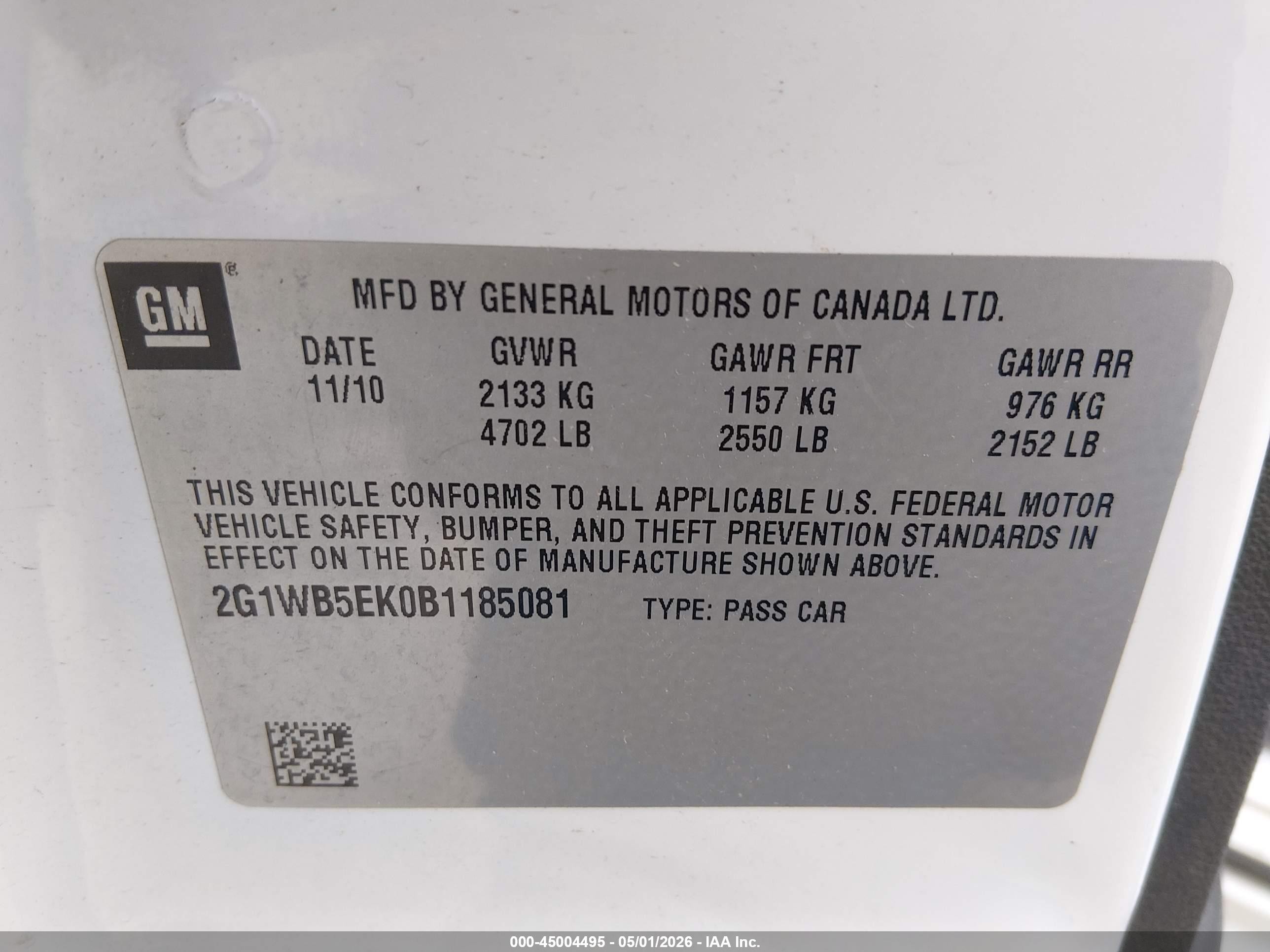 2011 Chevrolet Impala Lt Белый vin: 2G1WB5EK0B1185081