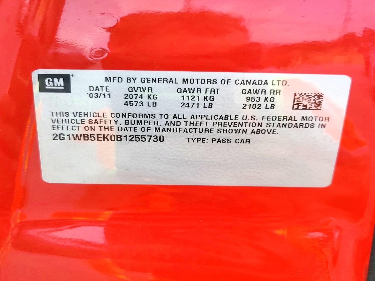 2011 Chevrolet Impala Lt Red vin: 2G1WB5EK0B1255730