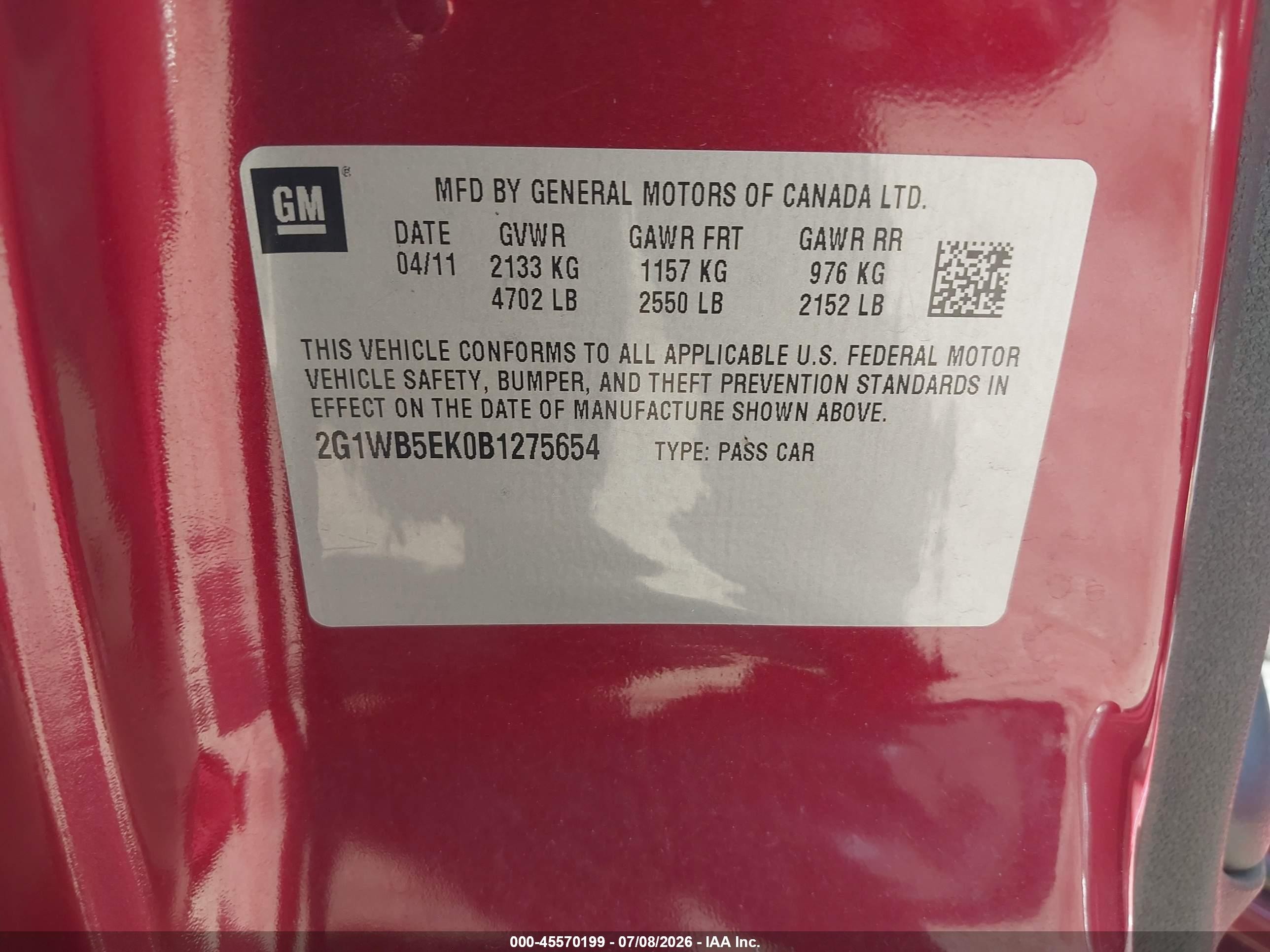 2011 Chevrolet Impala Lt Red vin: 2G1WB5EK0B1275654