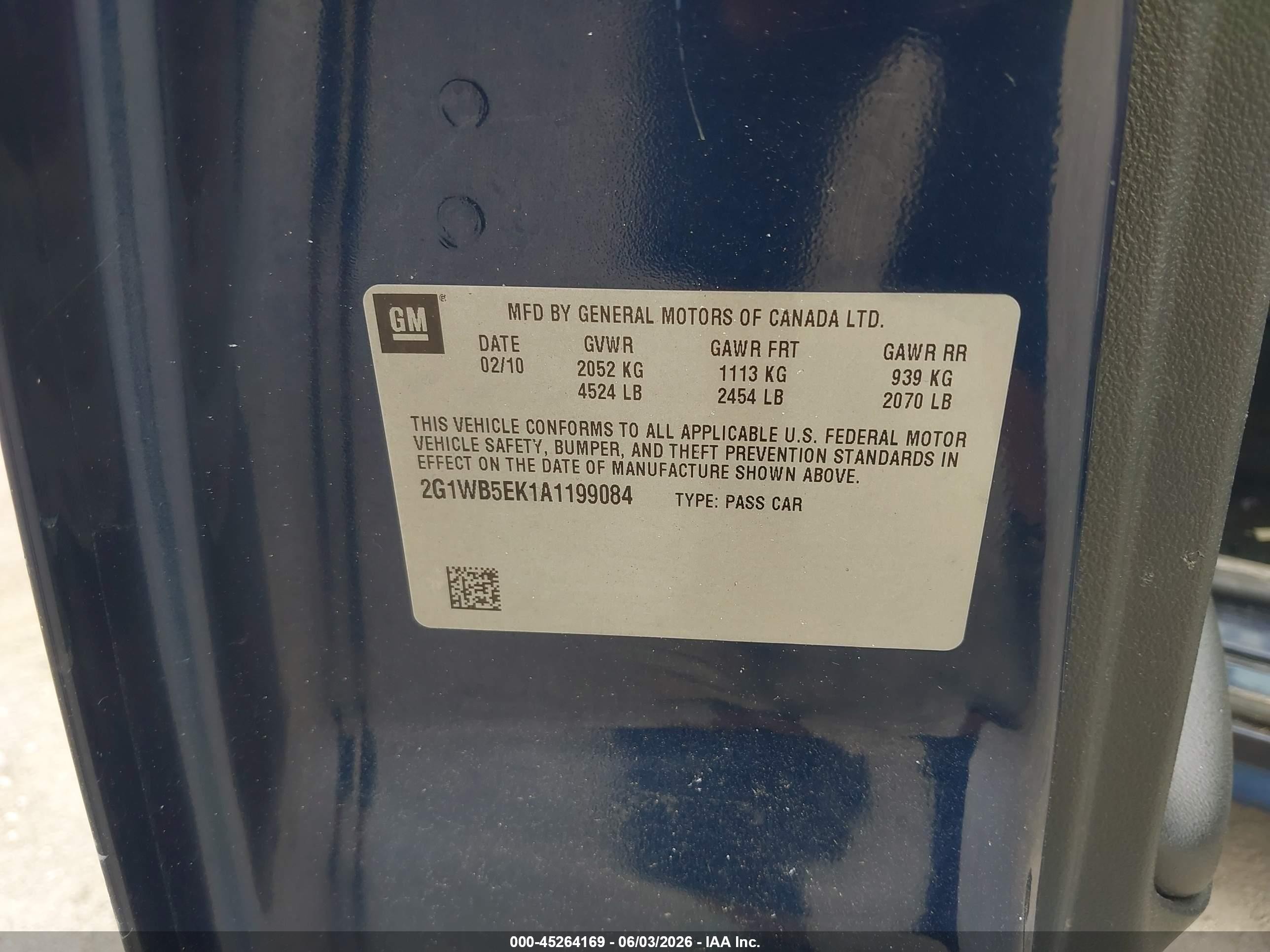 2010 Chevrolet Impala Lt Blue vin: 2G1WB5EK1A1199084