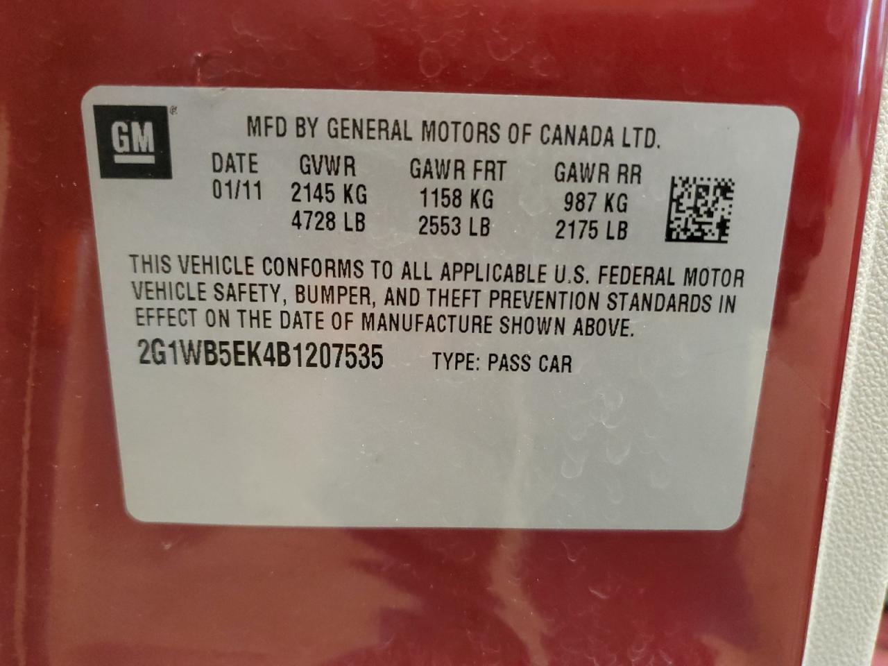 2011 Chevrolet Impala Lt Red vin: 2G1WB5EK4B1207535