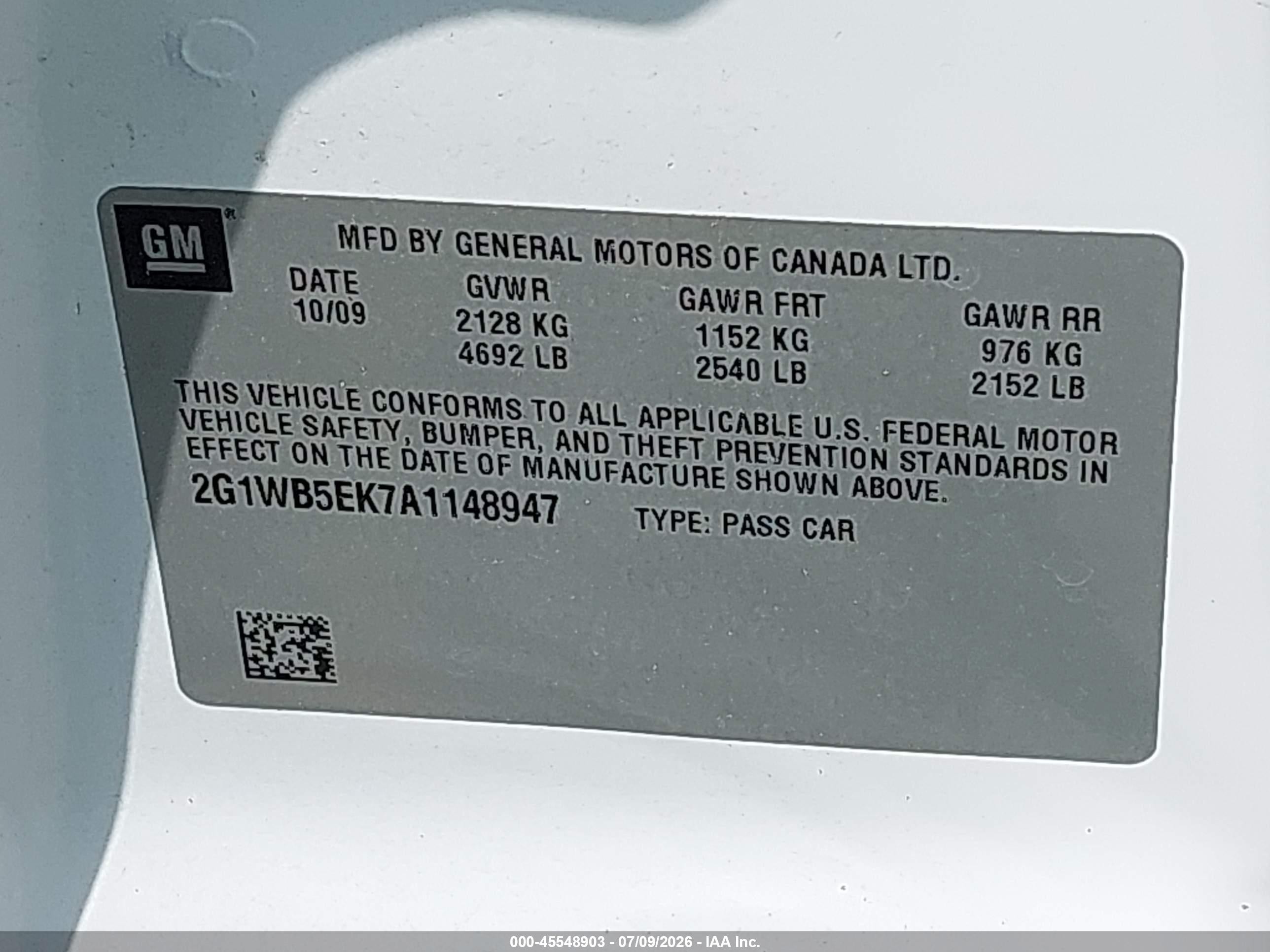 2010 Chevrolet Impala Lt White vin: 2G1WB5EK7A1148947
