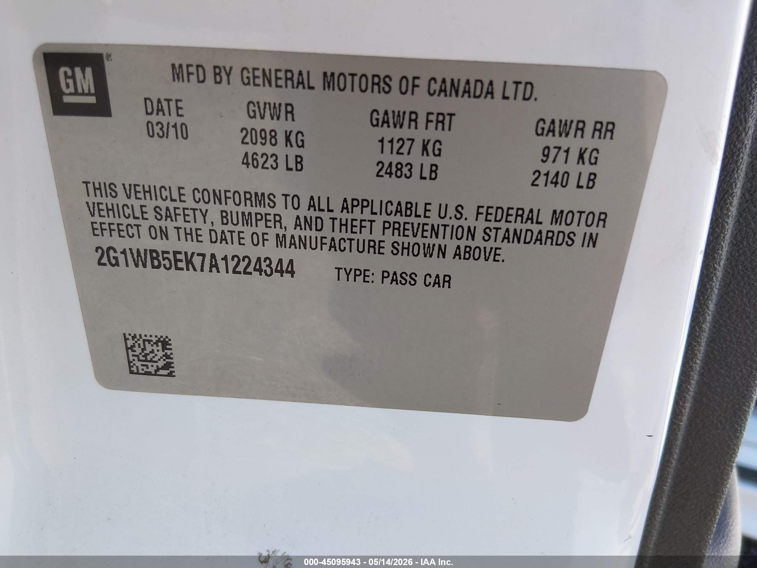 2010 Chevrolet Impala Lt White vin: 2G1WB5EK7A1224344