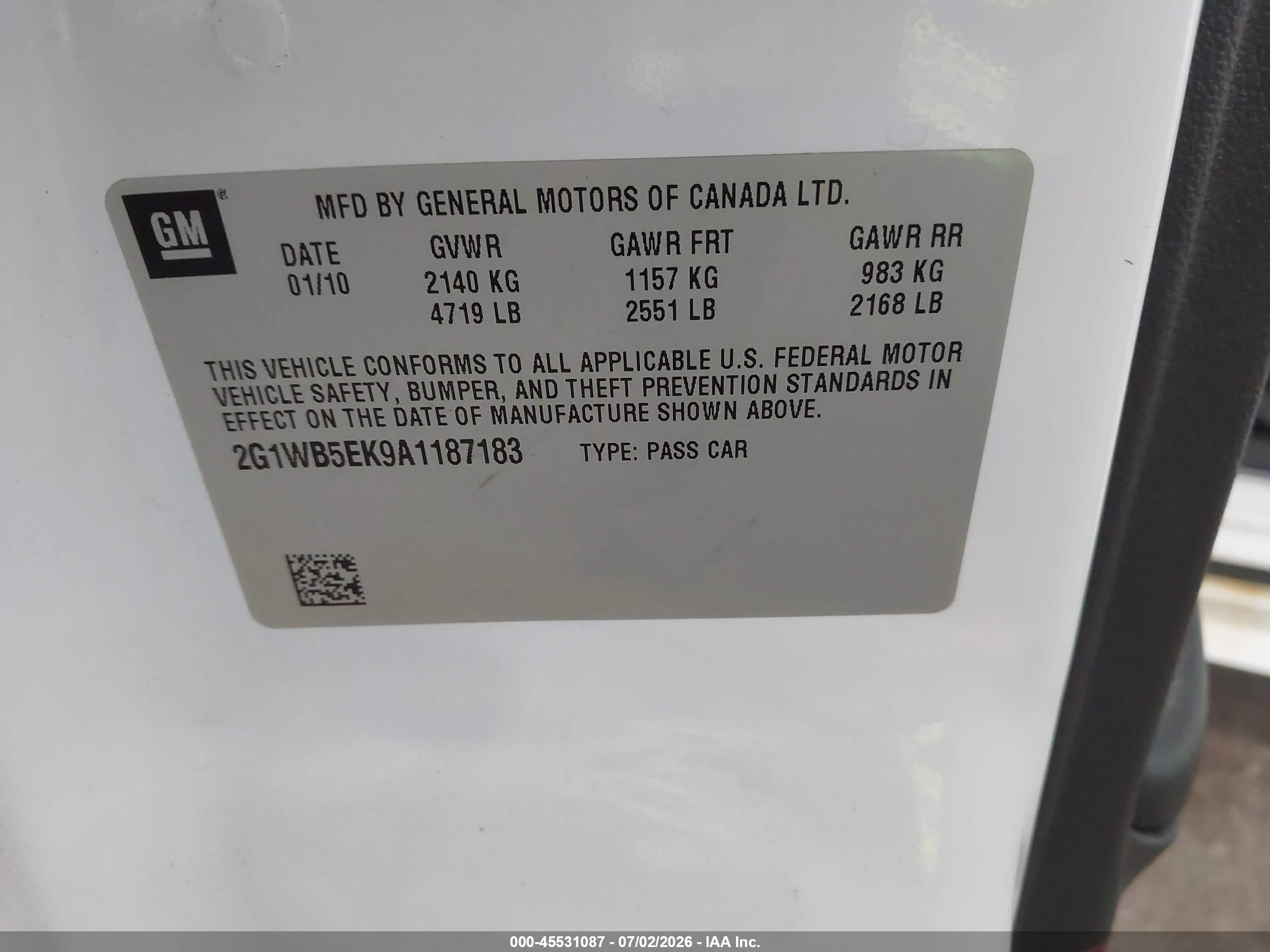 2010 Chevrolet Impala Lt White vin: 2G1WB5EK9A1187183