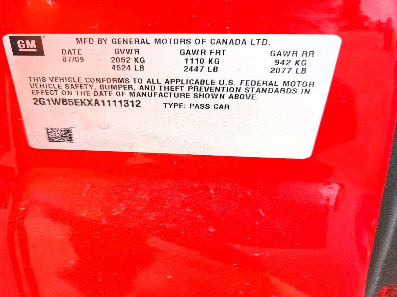 2010 Chevrolet Impala Lt Red vin: 2G1WB5EKXA1111312
