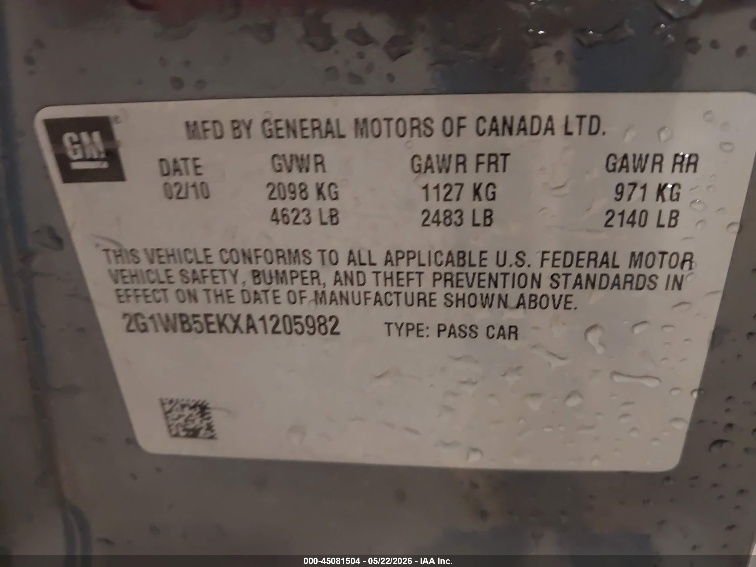 2010 Chevrolet Impala Lt Gray vin: 2G1WB5EKXA1205982