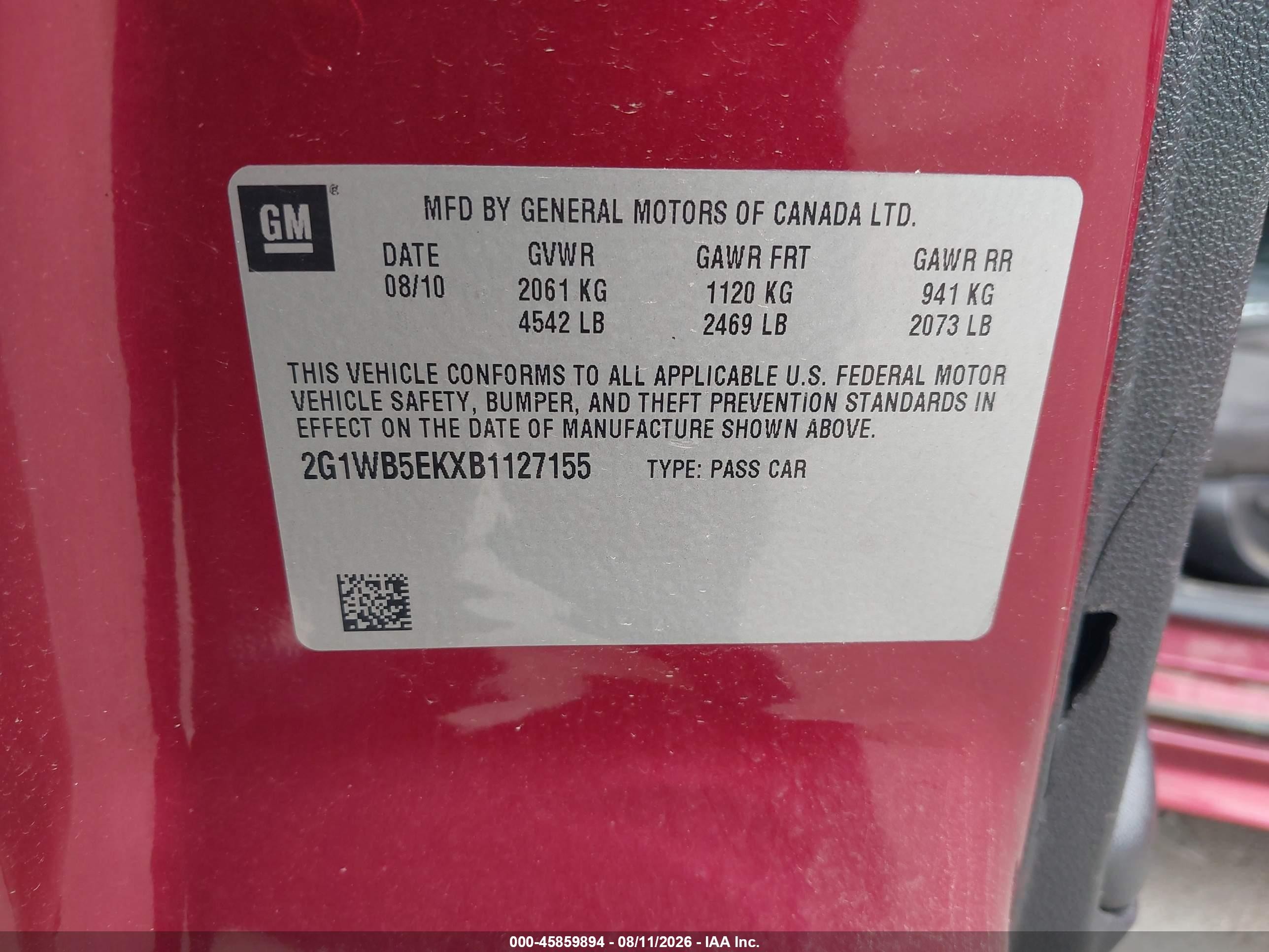 2011 Chevrolet Impala Lt Red vin: 2G1WB5EKXB1127155