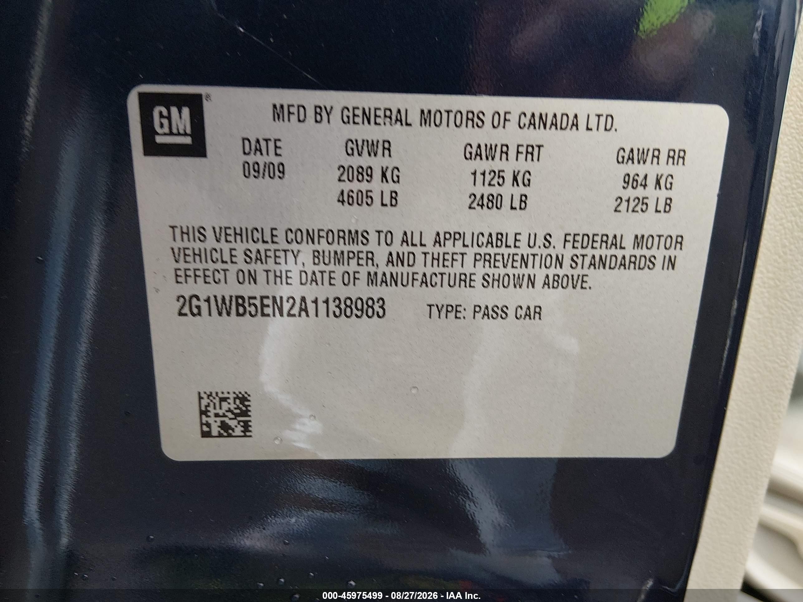 2010 Chevrolet Impala Lt Blue vin: 2G1WB5EN2A1138983