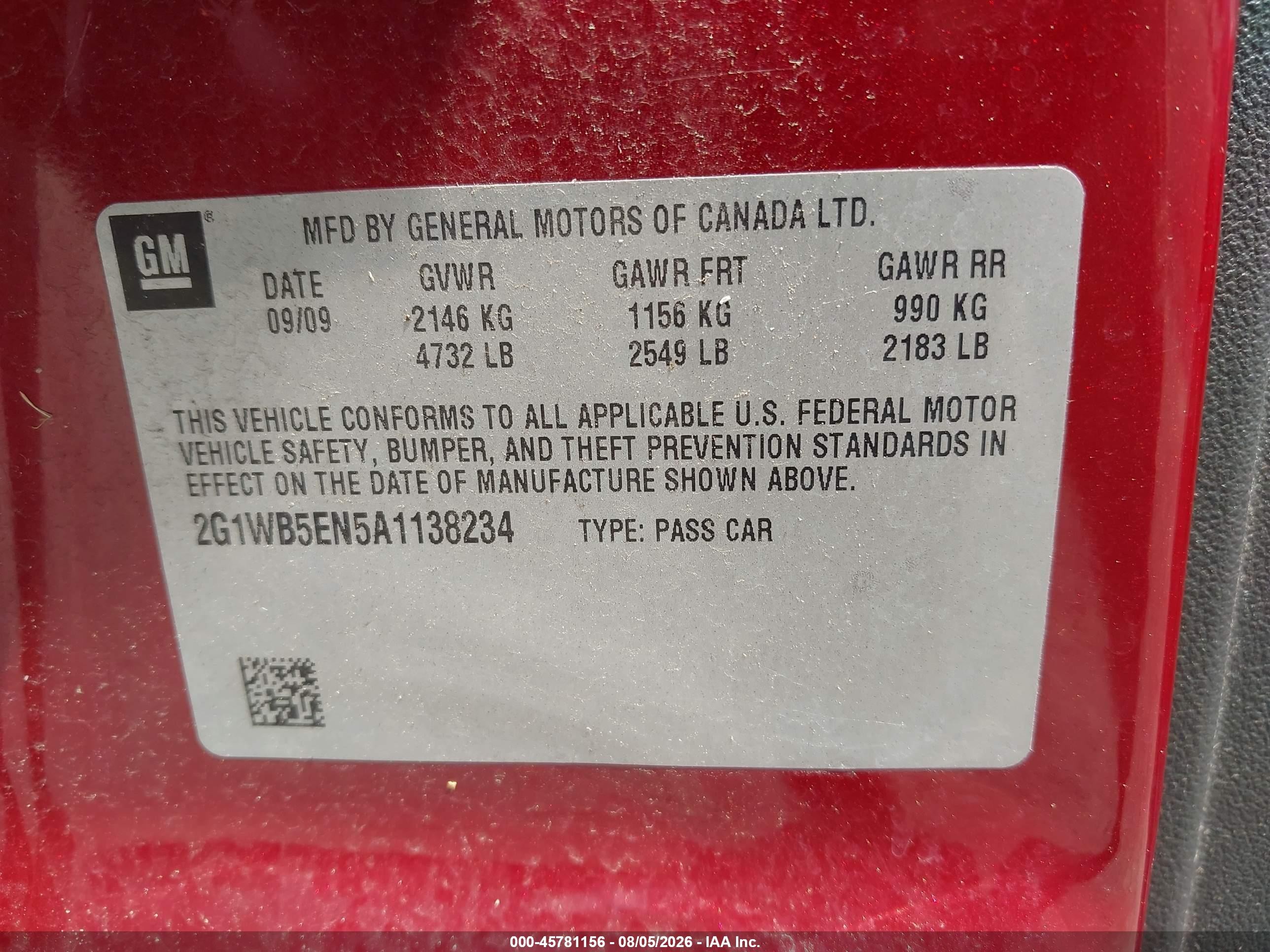 2010 Chevrolet Impala Lt Red vin: 2G1WB5EN5A1138234