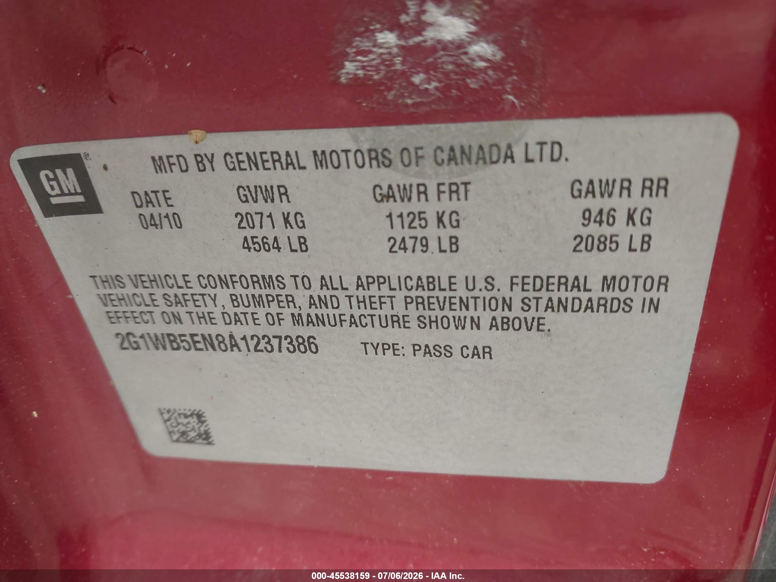 2010 Chevrolet Impala Lt Красный vin: 2G1WB5EN8A1237386