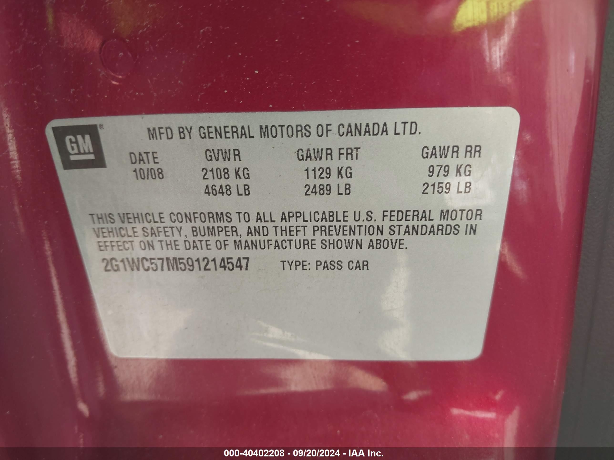 2009 Chevrolet Impala Lt Burgundy vin: 2G1WC57M591214547