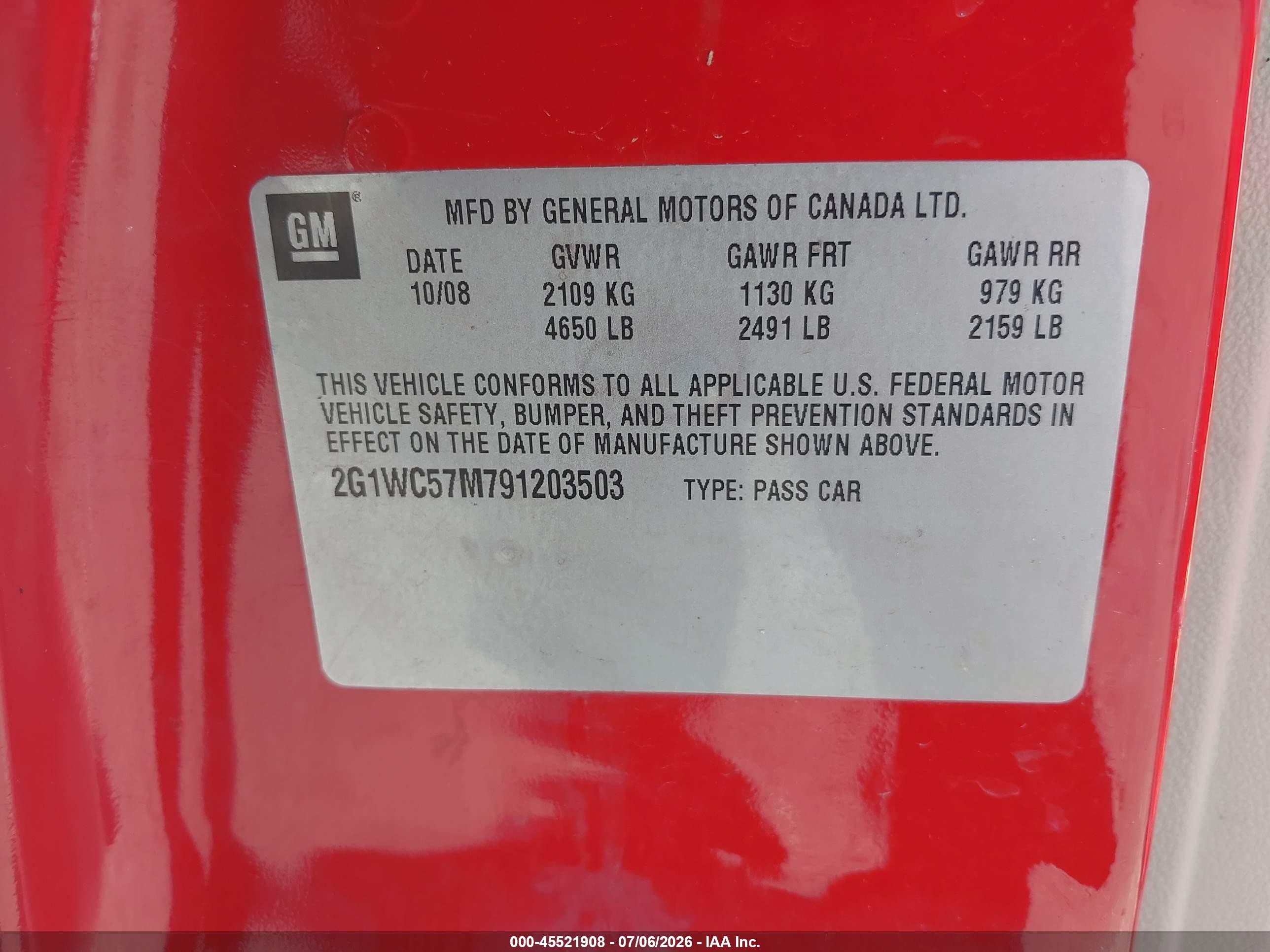2009 Chevrolet Impala Lt Red vin: 2G1WC57M791203503