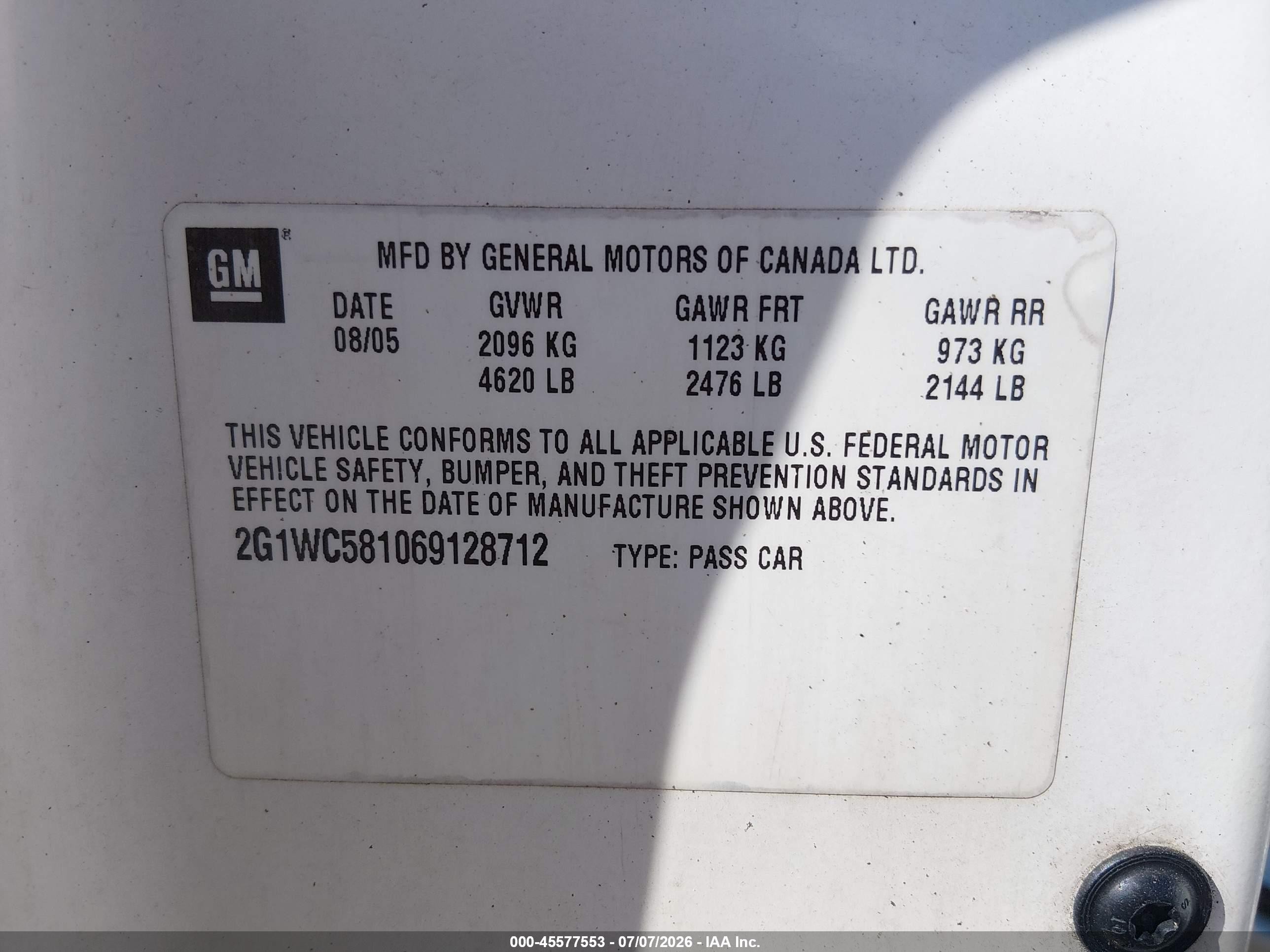 2006 Chevrolet Impala Lt White vin: 2G1WC581069128712