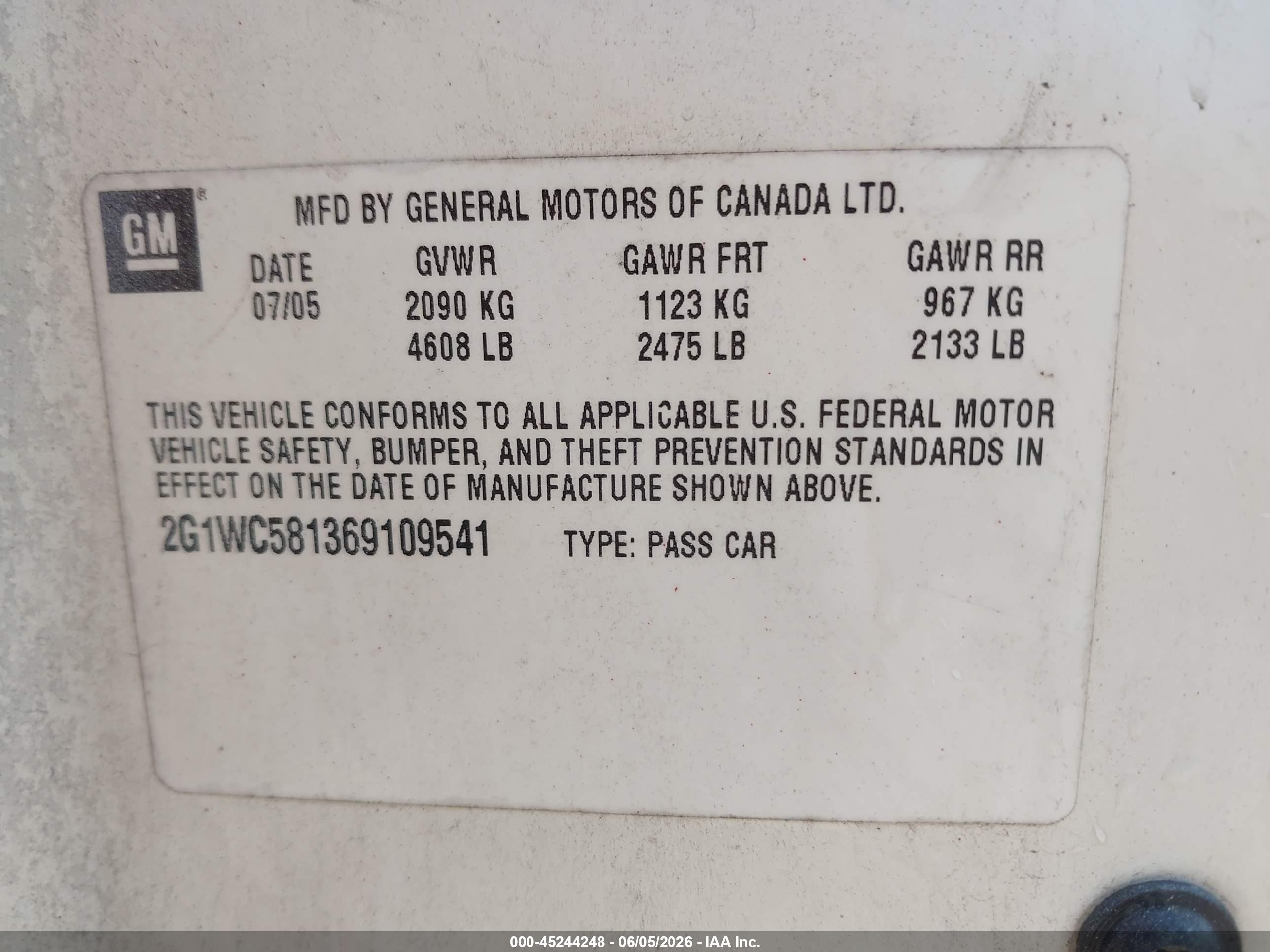 2006 Chevrolet Impala Lt White vin: 2G1WC581369109541