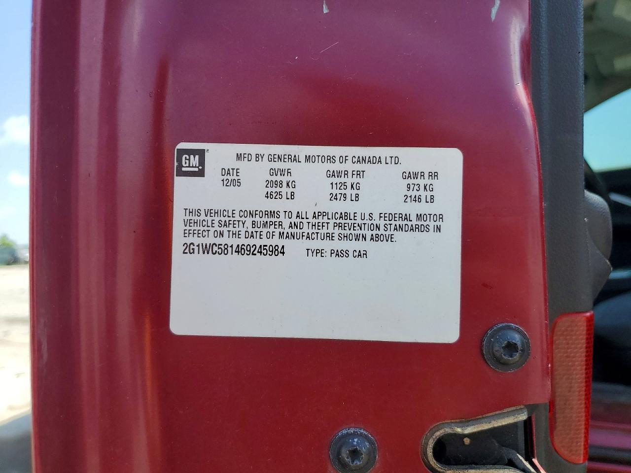 2006 Chevrolet Impala Lt Maroon vin: 2G1WC581469245984