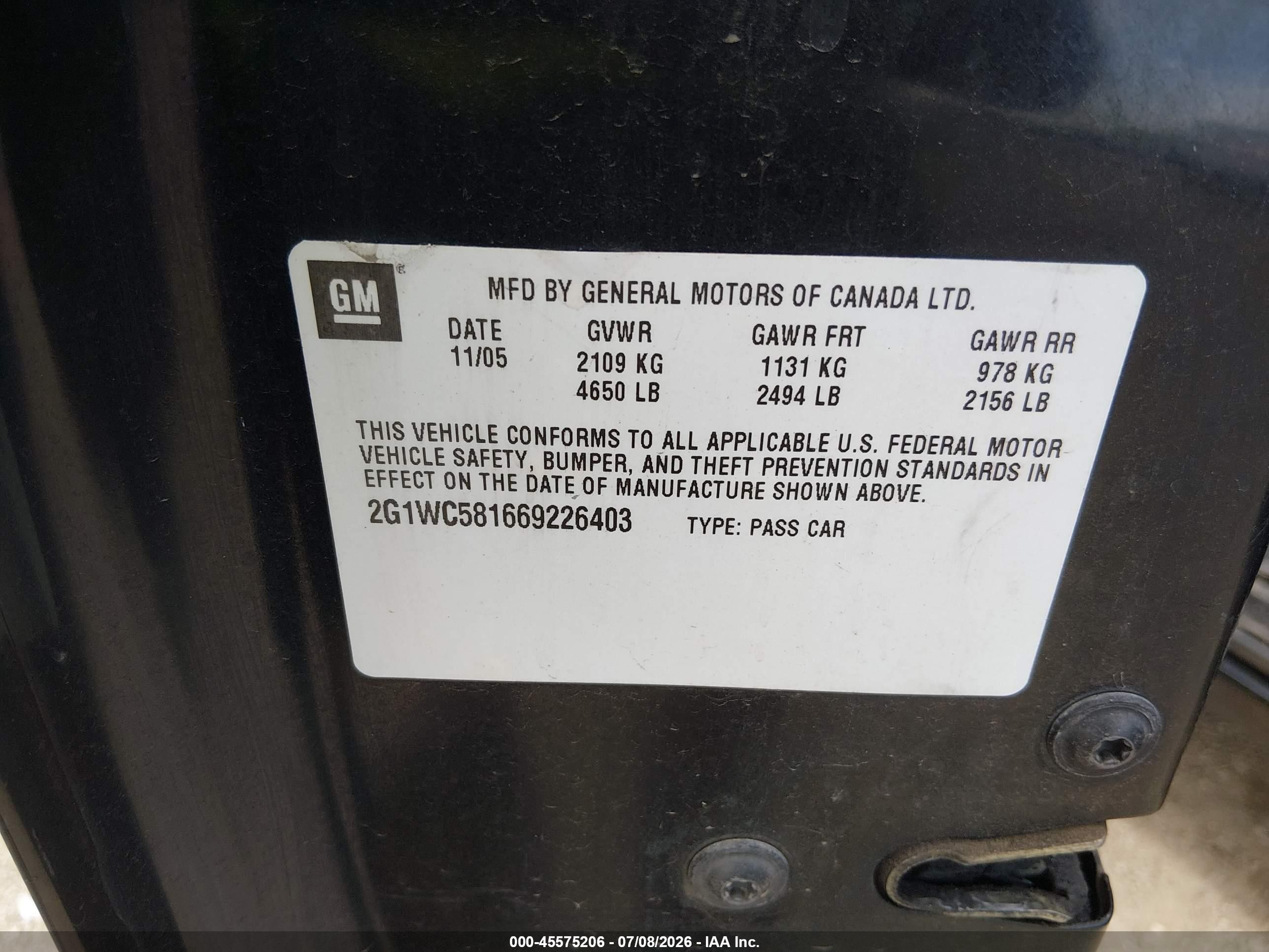 2006 Chevrolet Impala Lt Black vin: 2G1WC581669226403