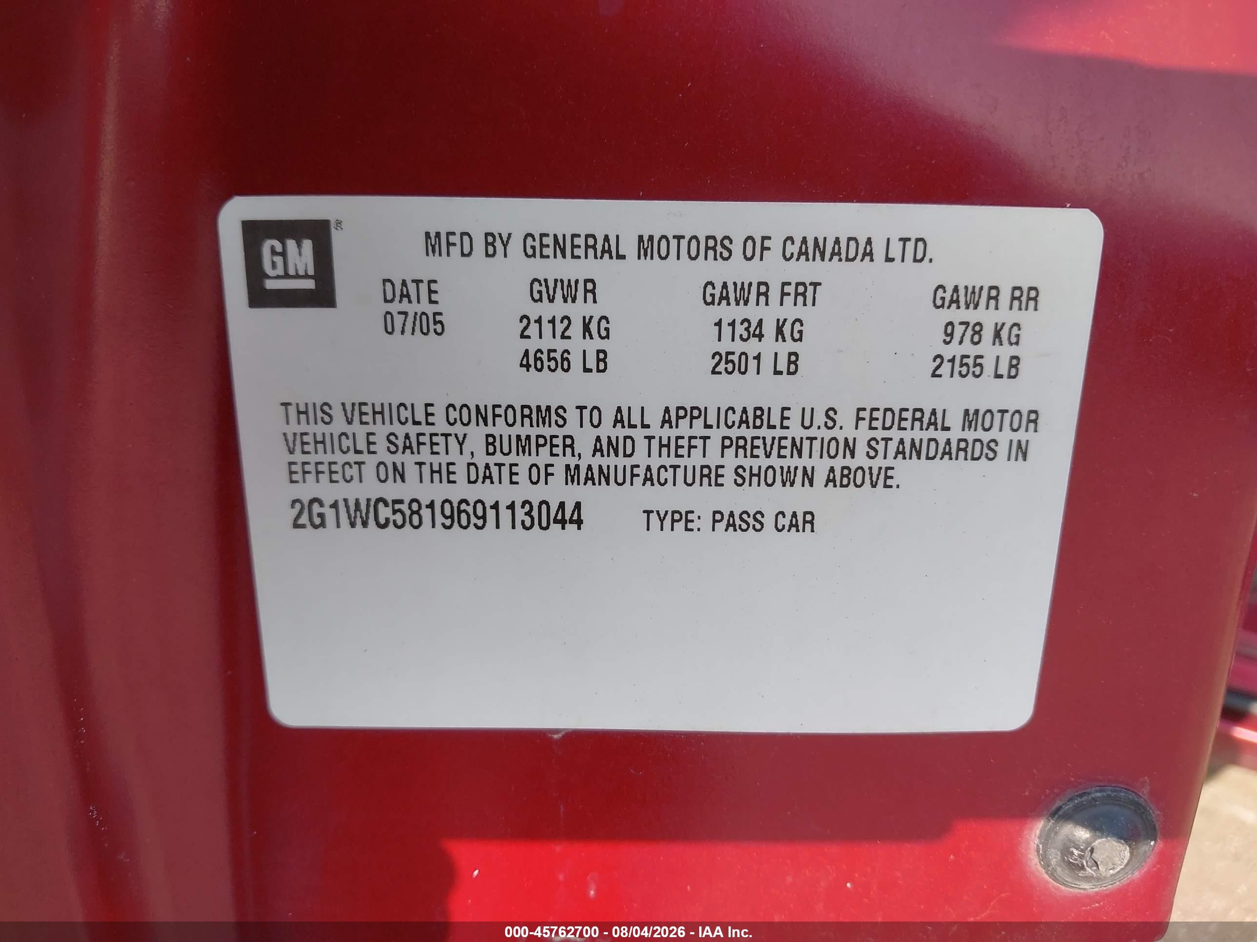 2006 Chevrolet Impala Lt Red vin: 2G1WC581969113044