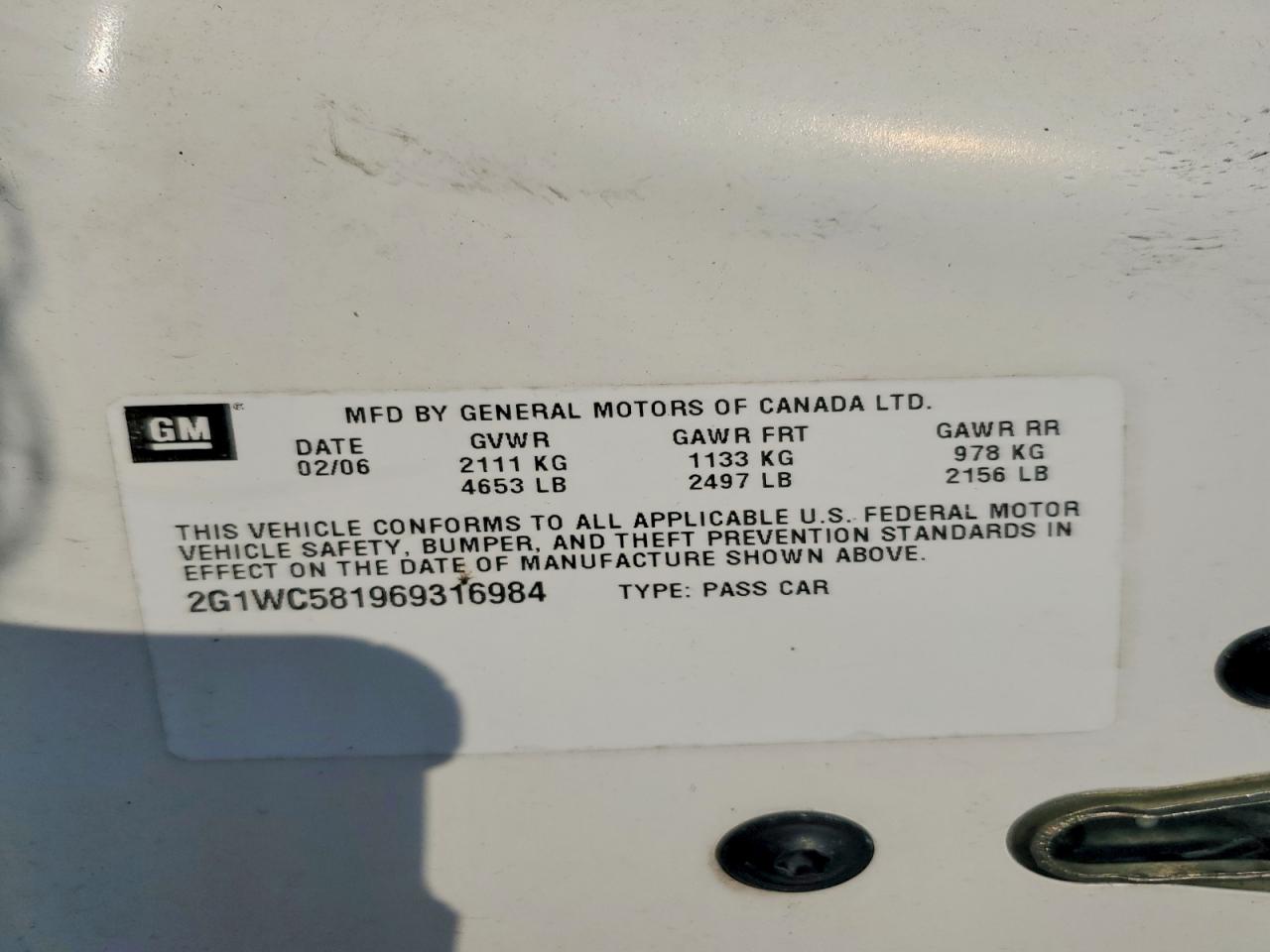 2006 Chevrolet Impala Lt White vin: 2G1WC581969316984
