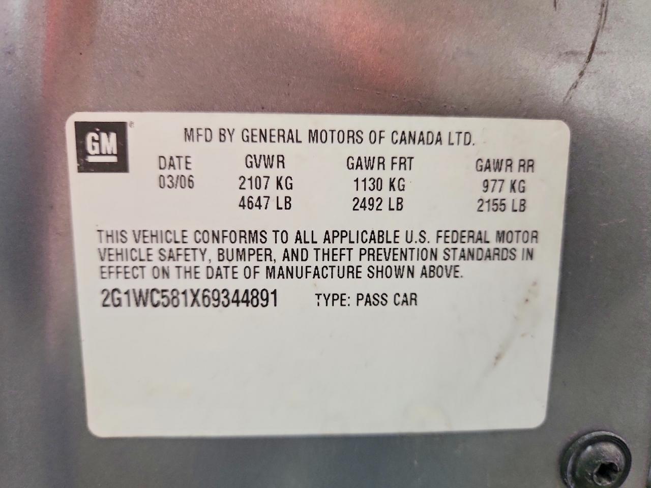 2006 Chevrolet Impala Lt Gray vin: 2G1WC581X69344891