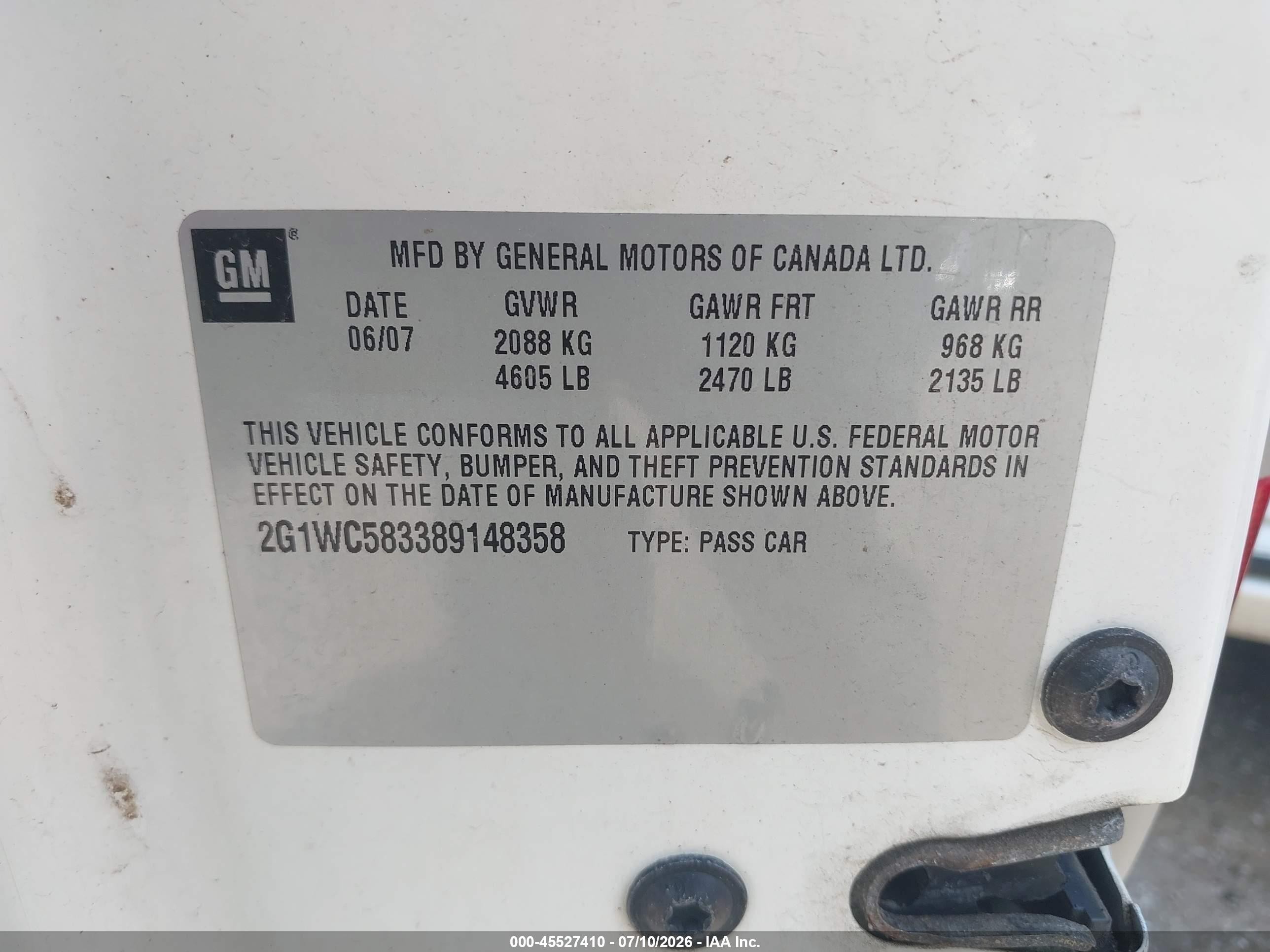 2008 Chevrolet Impala Lt White vin: 2G1WC583389148358