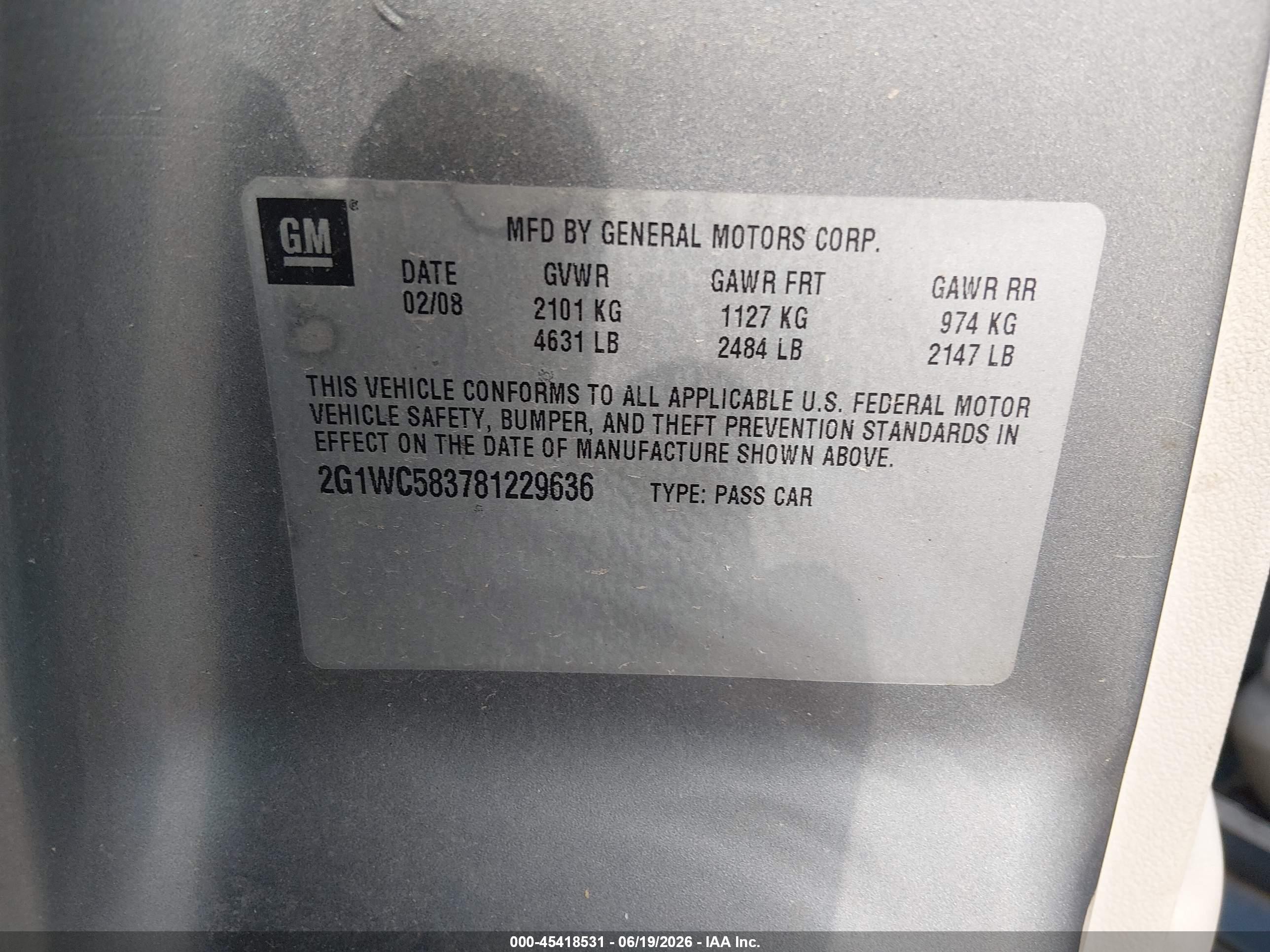 2008 Chevrolet Impala Lt Серый vin: 2G1WC583781229636