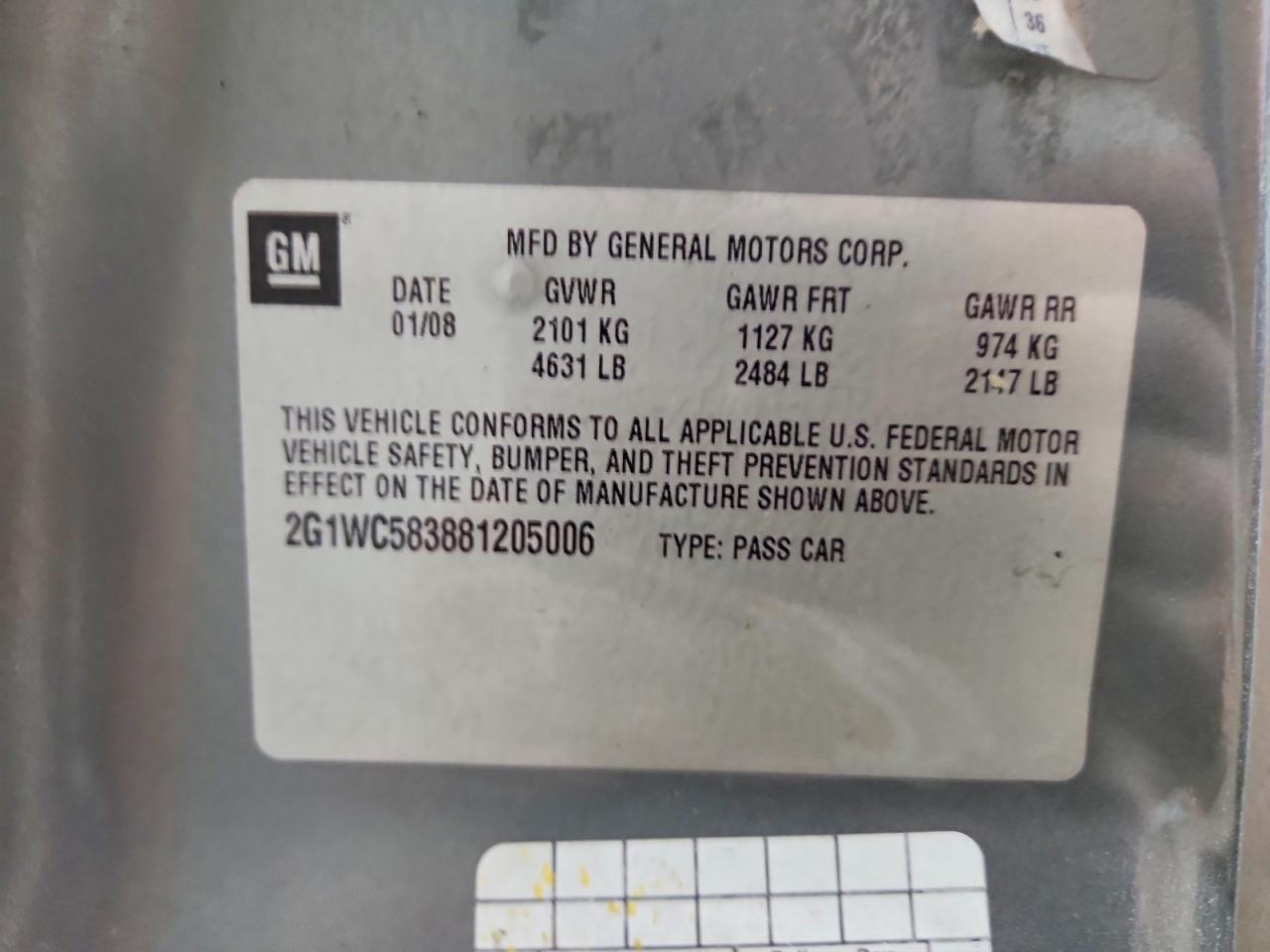2008 Chevrolet Impala Lt Gray vin: 2G1WC583881205006
