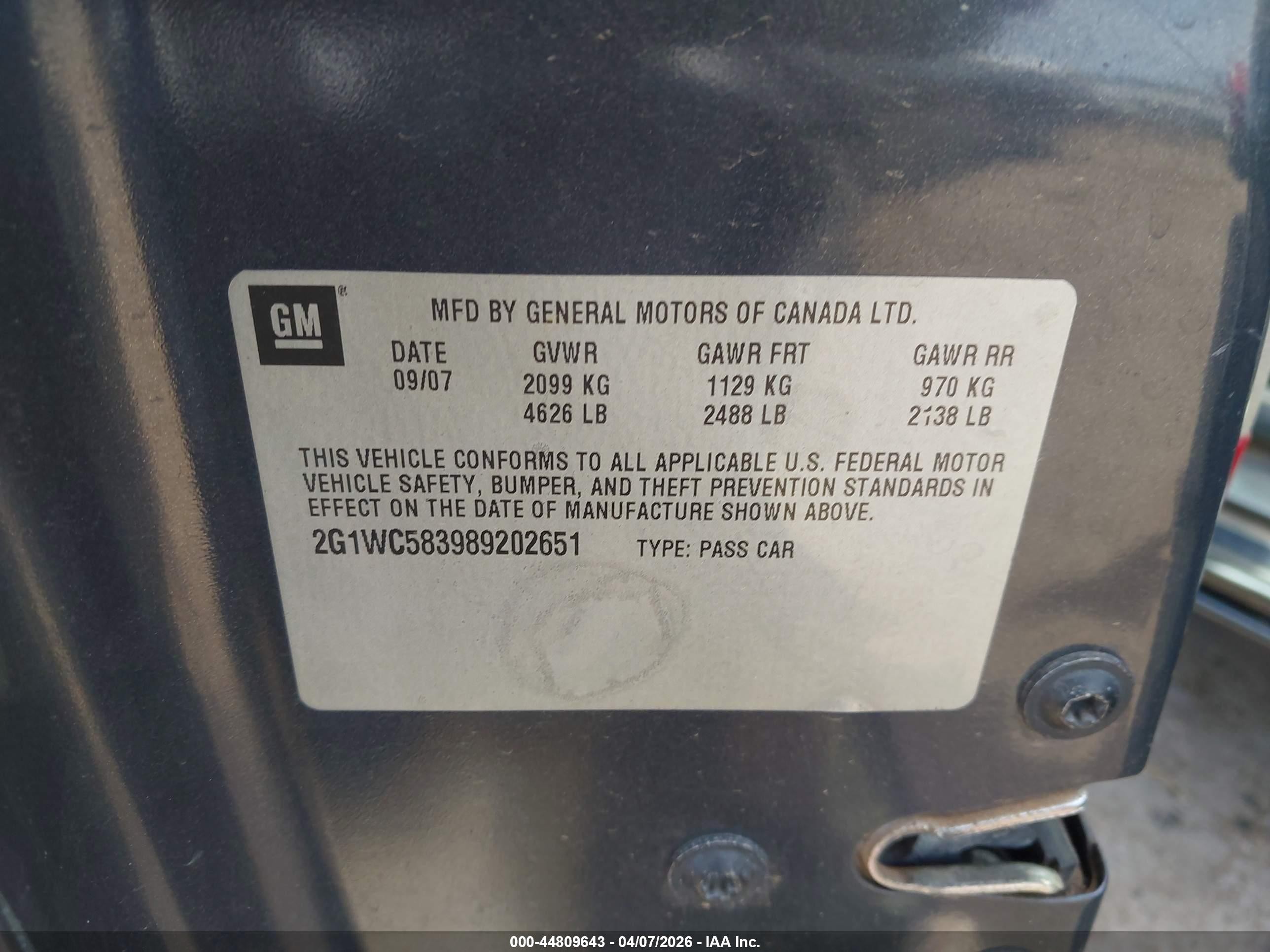 2008 Chevrolet Impala Lt Blue vin: 2G1WC583989202651