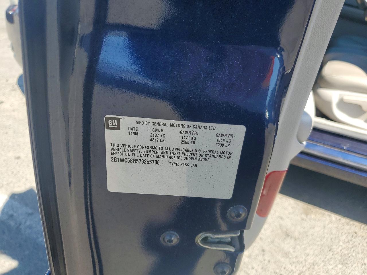 2007 Chevrolet Impala Lt Blue vin: 2G1WC58R579255706