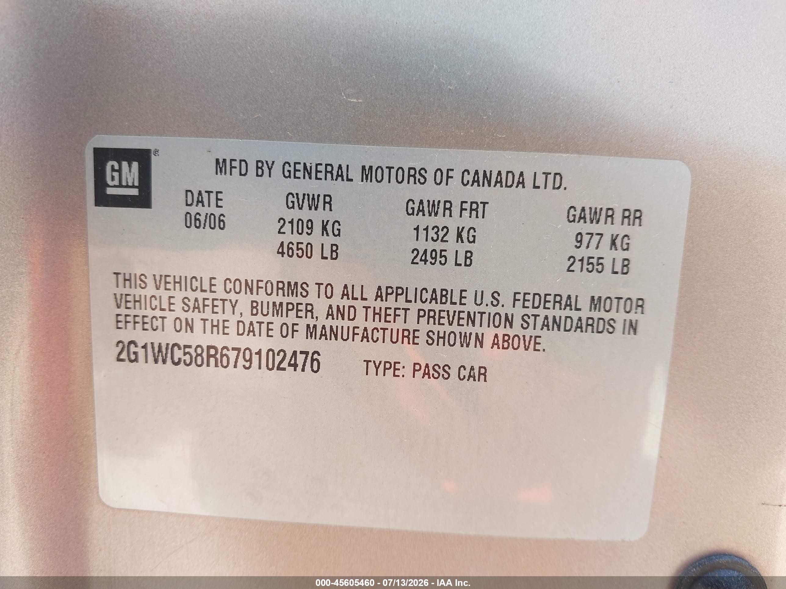 2007 Chevrolet Impala 3.9l Lt Gold vin: 2G1WC58R679102476