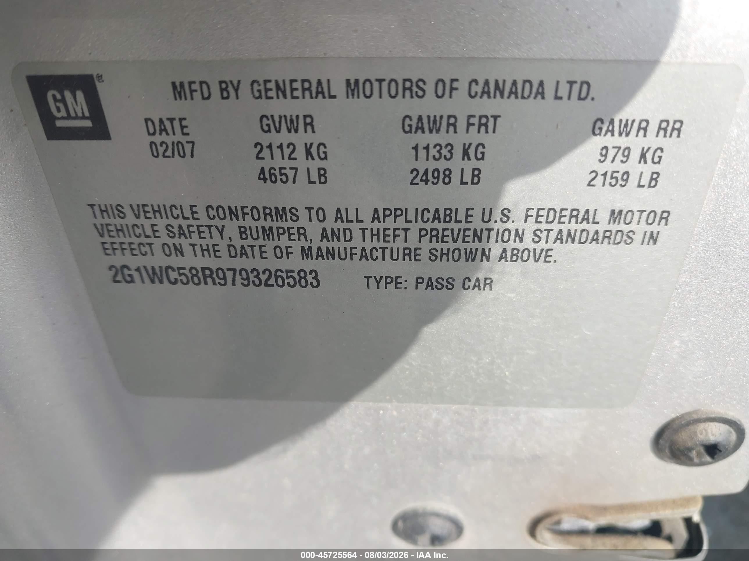 2007 Chevrolet Impala 3.9l Lt Silver vin: 2G1WC58R979326583