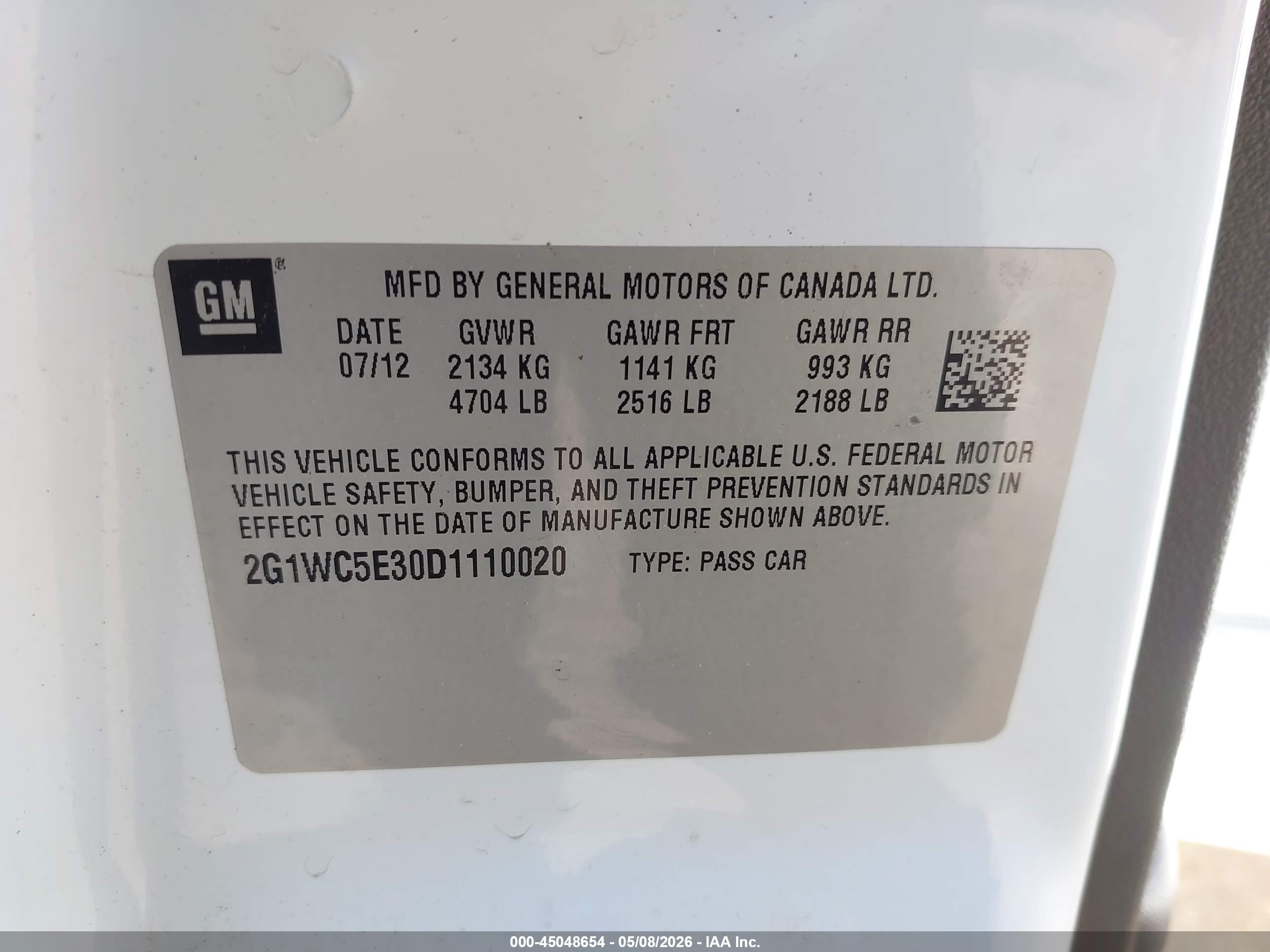 2013 Chevrolet Impala Ltz Белый vin: 2G1WC5E30D1110020