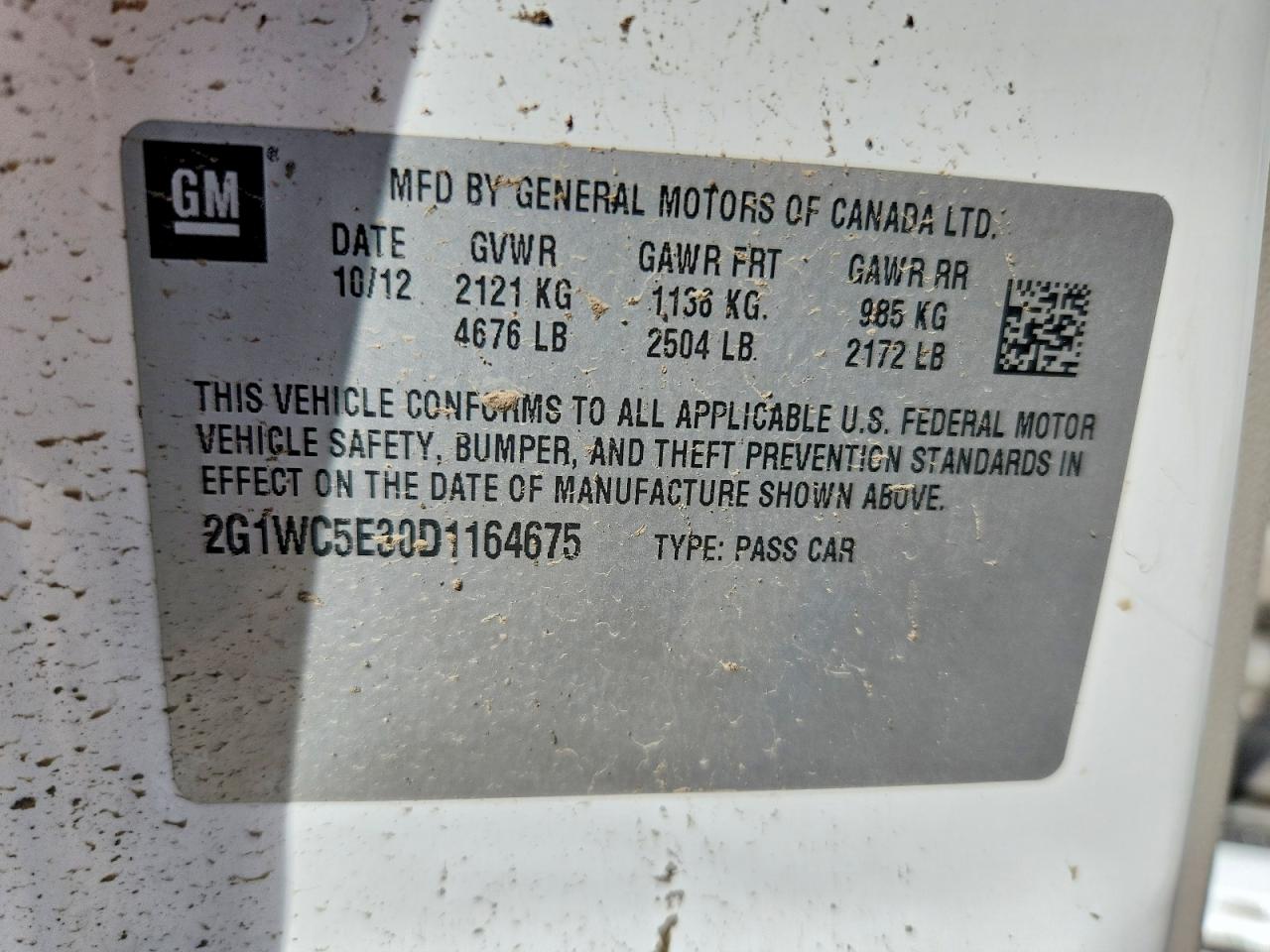 2013 Chevrolet Impala Ltz White vin: 2G1WC5E30D1164675