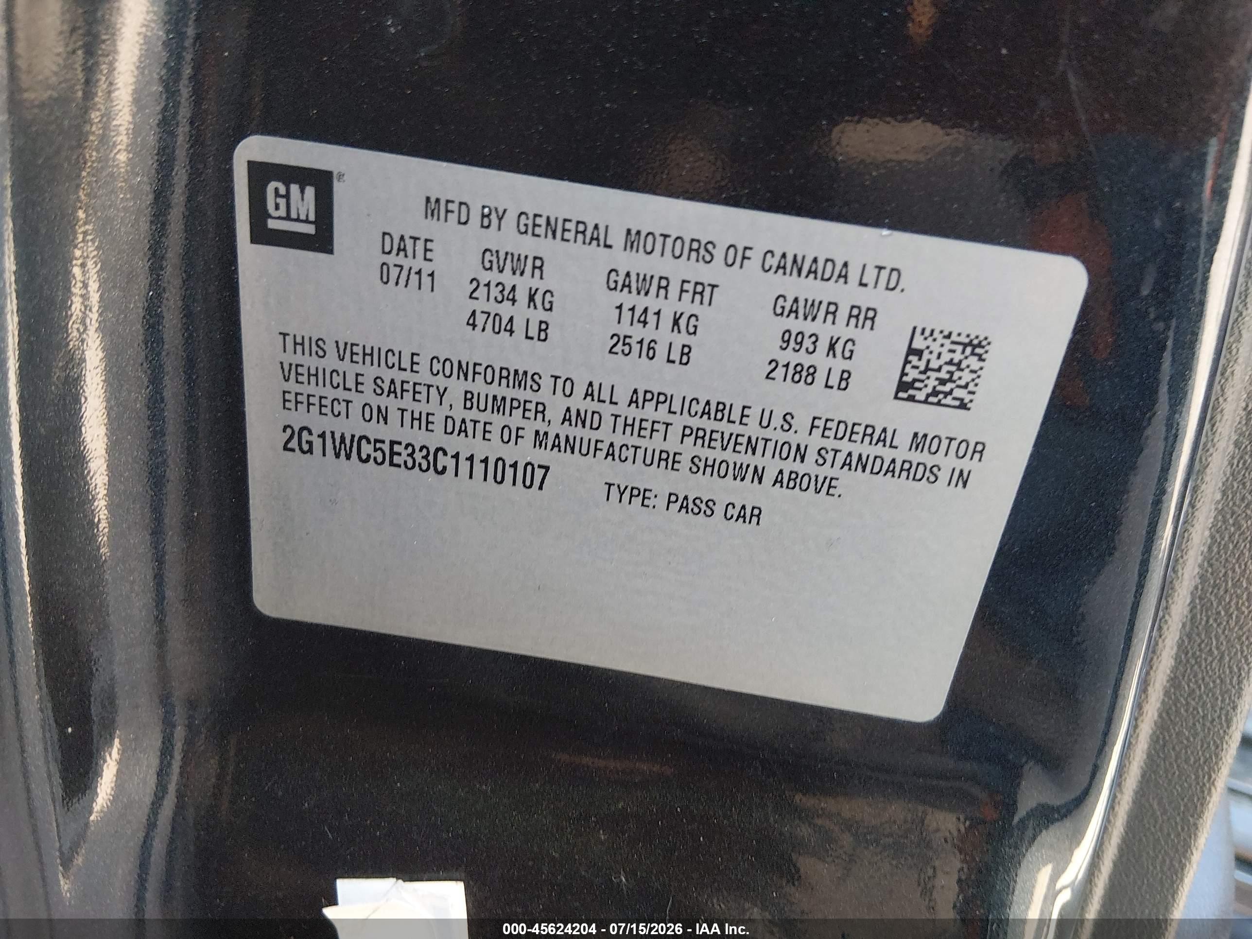2012 Chevrolet Impala Ltz Black vin: 2G1WC5E33C1110107