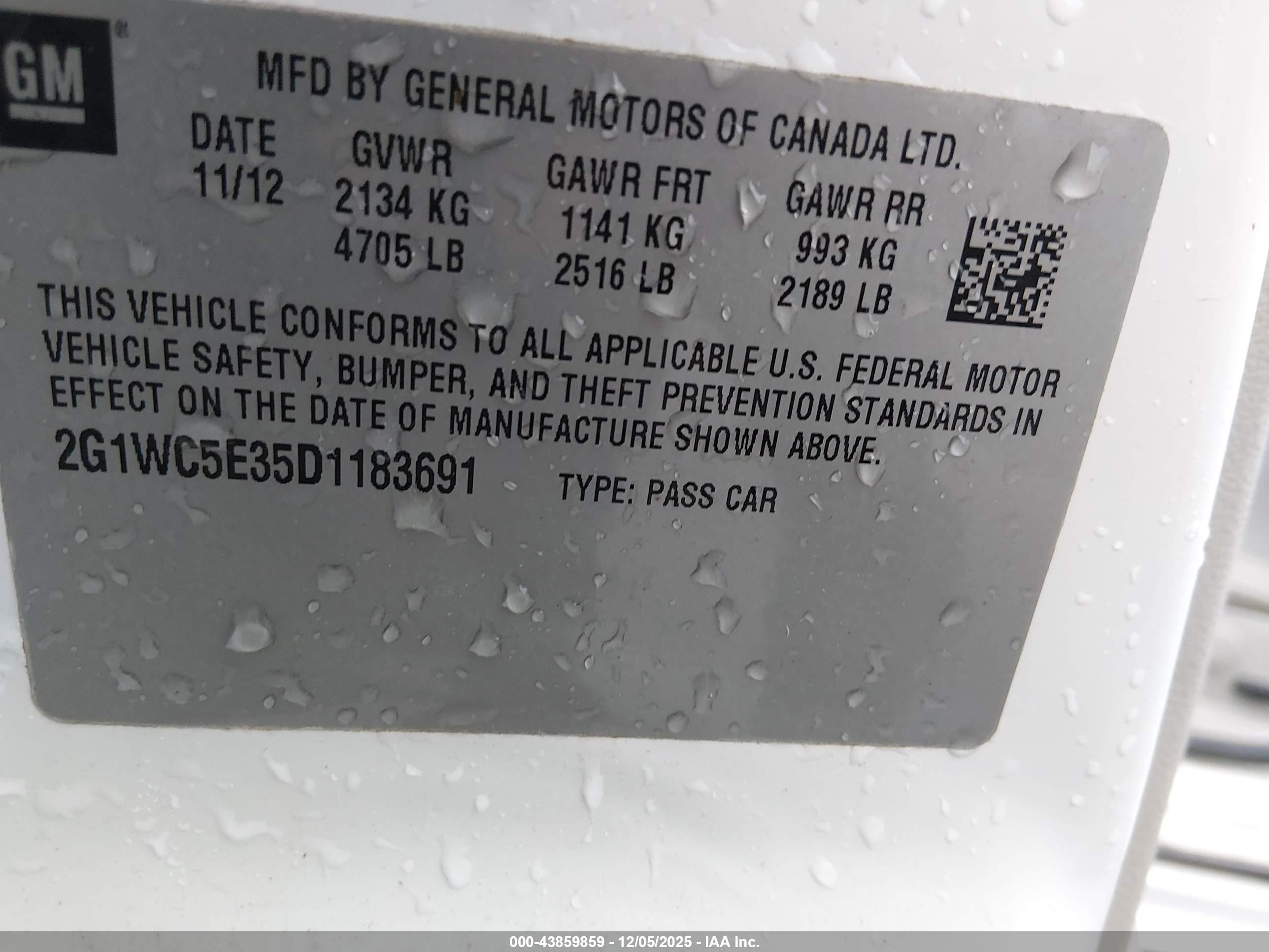 2013 Chevrolet Impala Ltz Белый vin: 2G1WC5E35D1183691