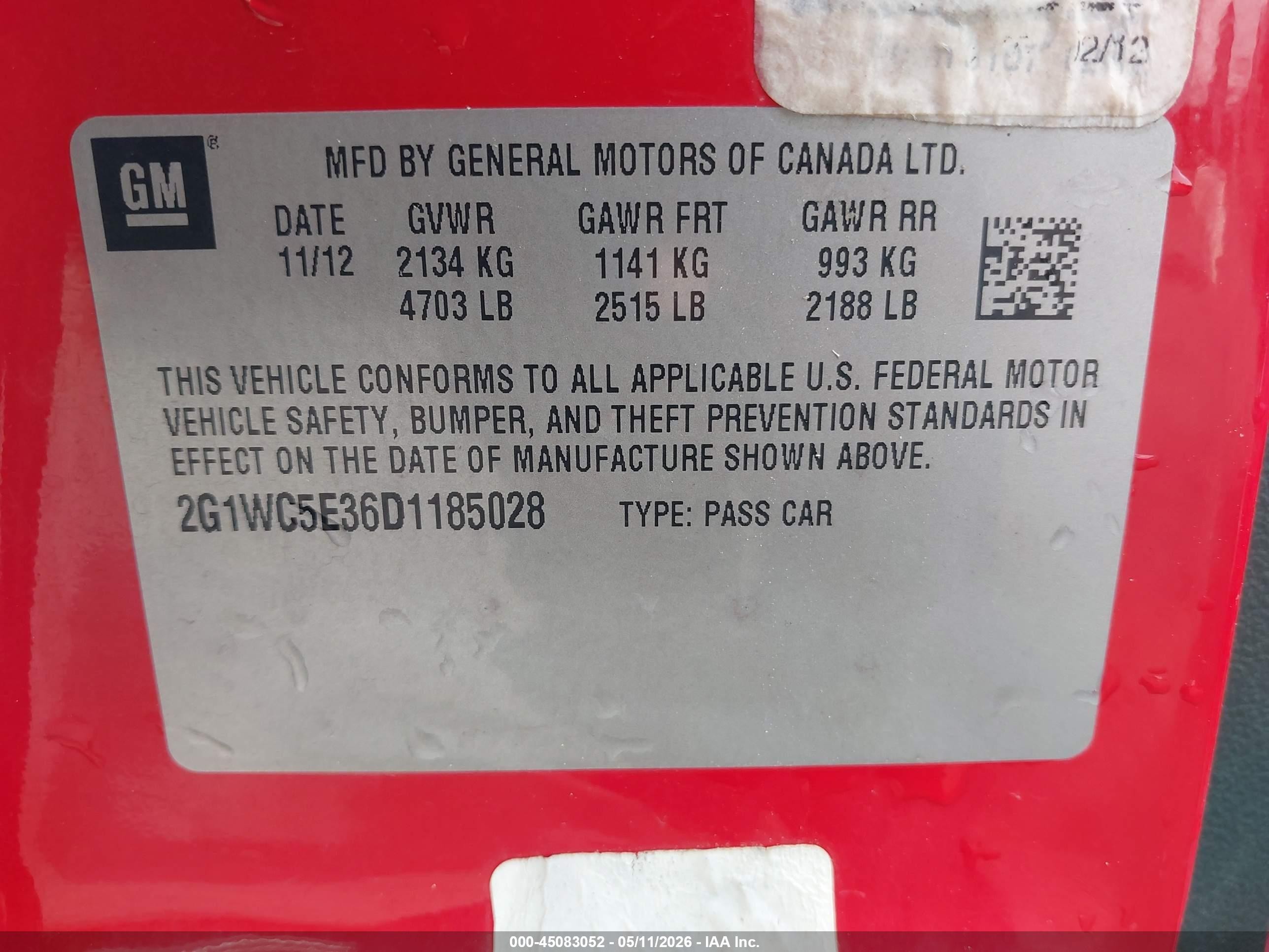 2013 Chevrolet Impala Ltz Red vin: 2G1WC5E36D1185028