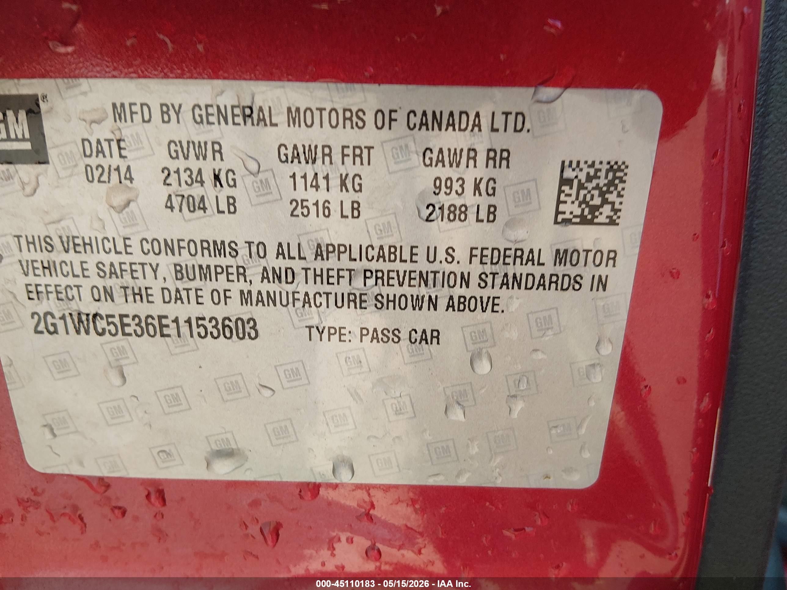 2014 Chevrolet Impala Limited Ltz Red vin: 2G1WC5E36E1153603