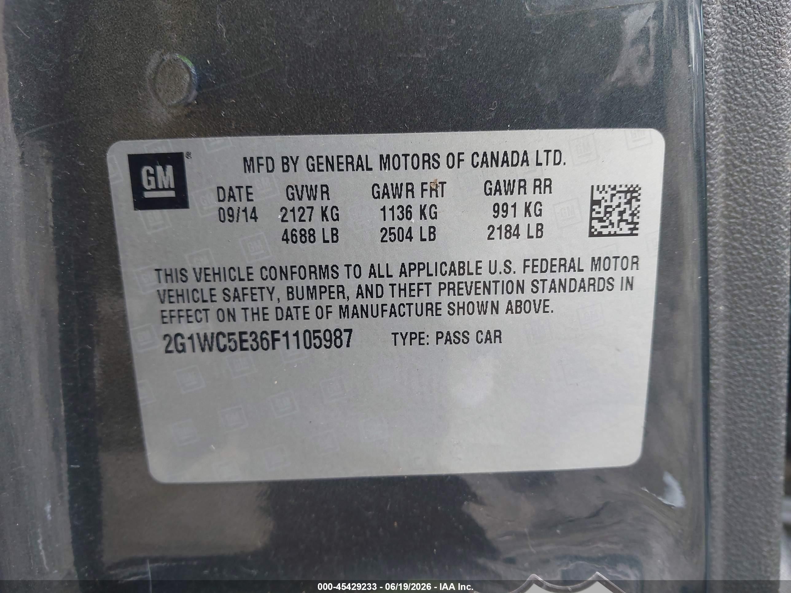 2015 Chevrolet Impala Limited Ltz Gray vin: 2G1WC5E36F1105987