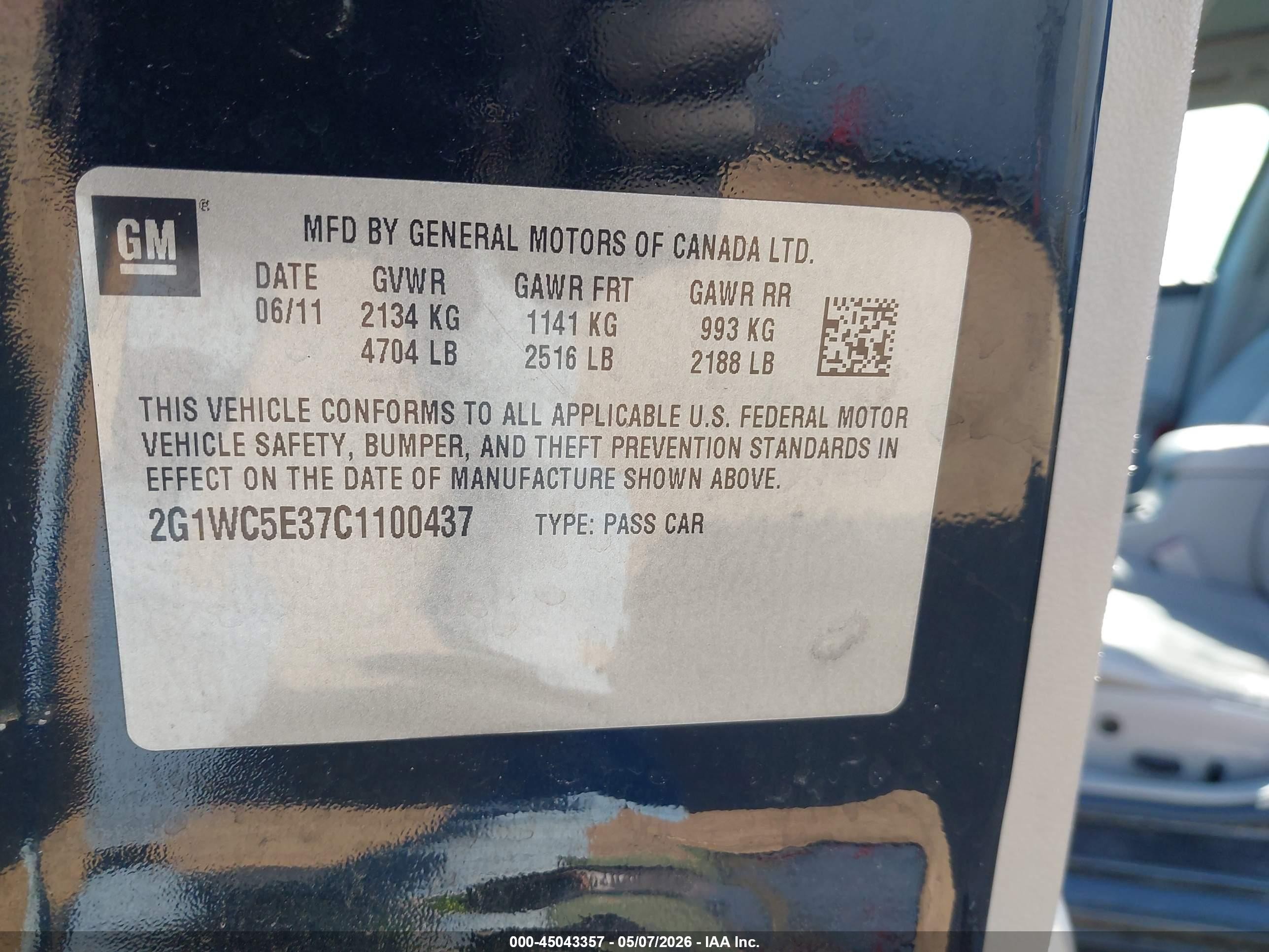 2012 Chevrolet Impala Ltz Black vin: 2G1WC5E37C1100437