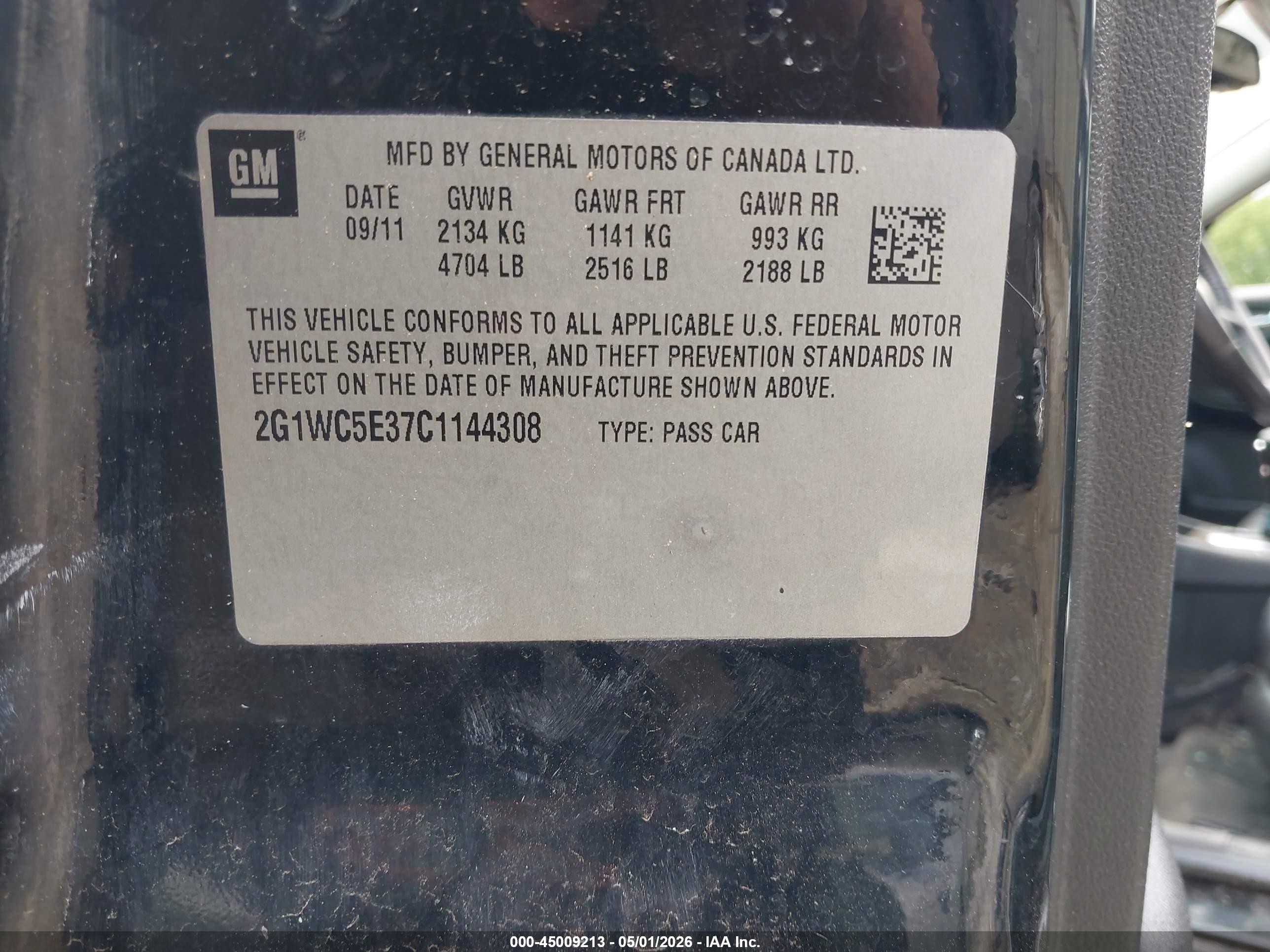2012 Chevrolet Impala Ltz Black vin: 2G1WC5E37C1144308