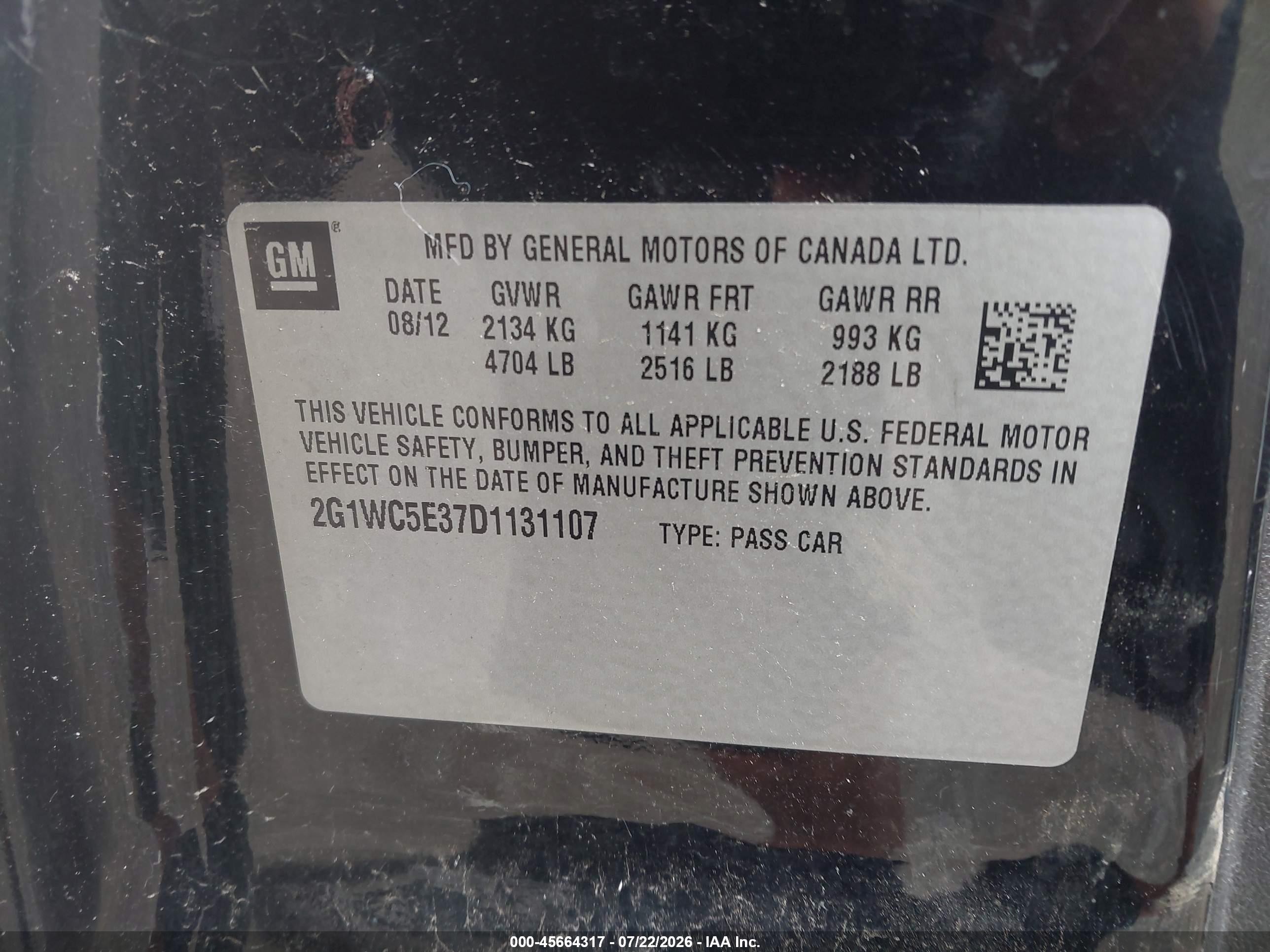2013 Chevrolet Impala Ltz Black vin: 2G1WC5E37D1131107