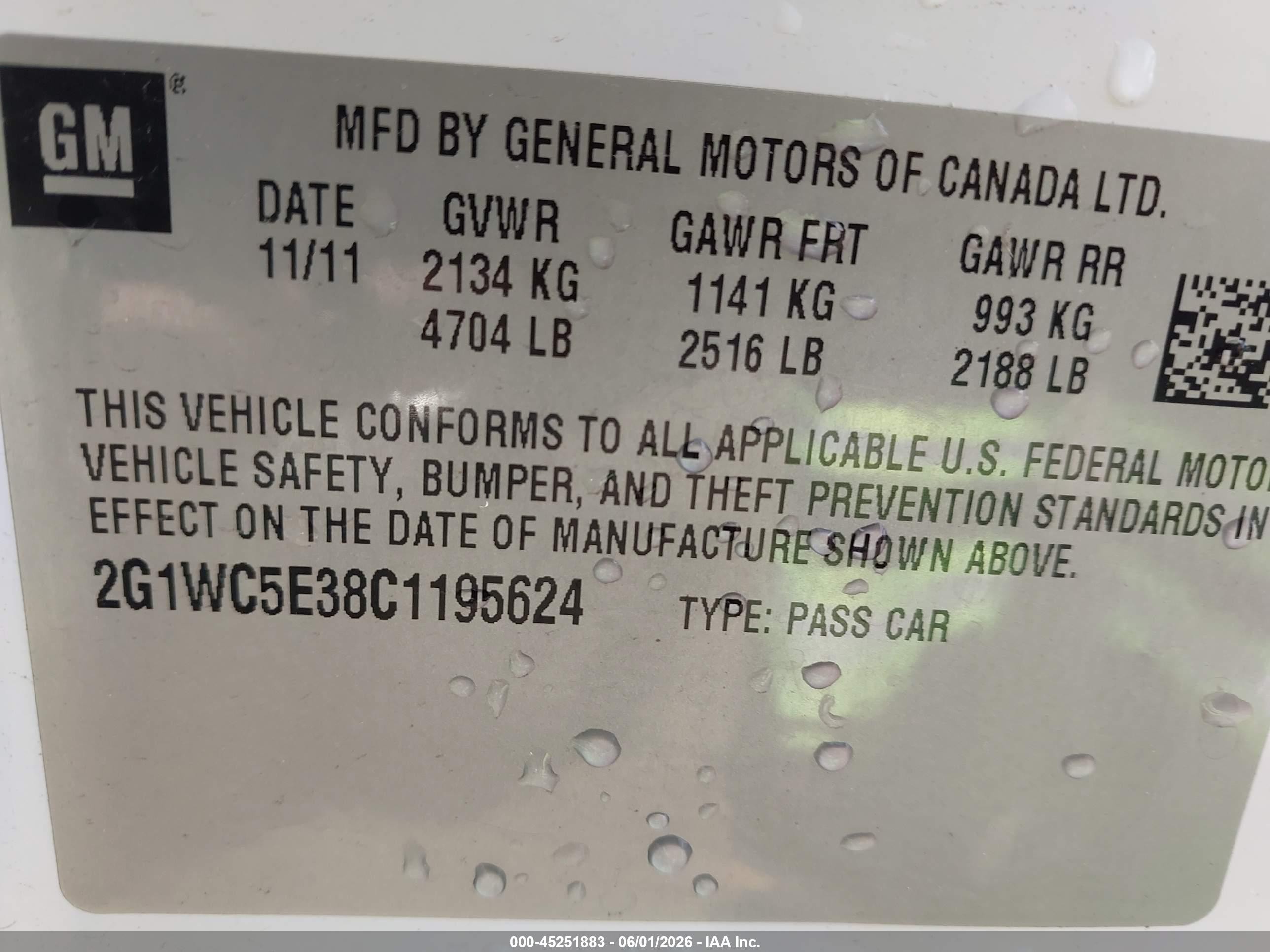 2012 Chevrolet Impala Ltz White vin: 2G1WC5E38C1195624