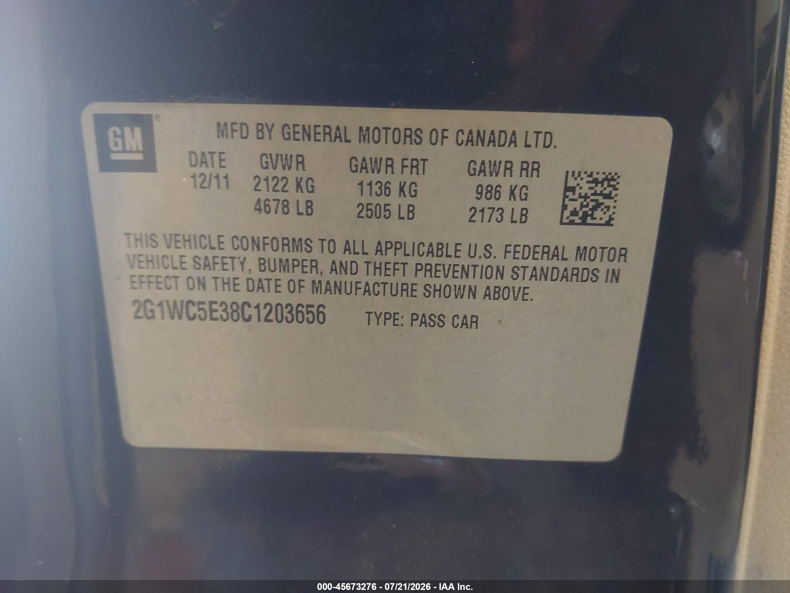 2012 Chevrolet Impala Ltz Blue vin: 2G1WC5E38C1203656