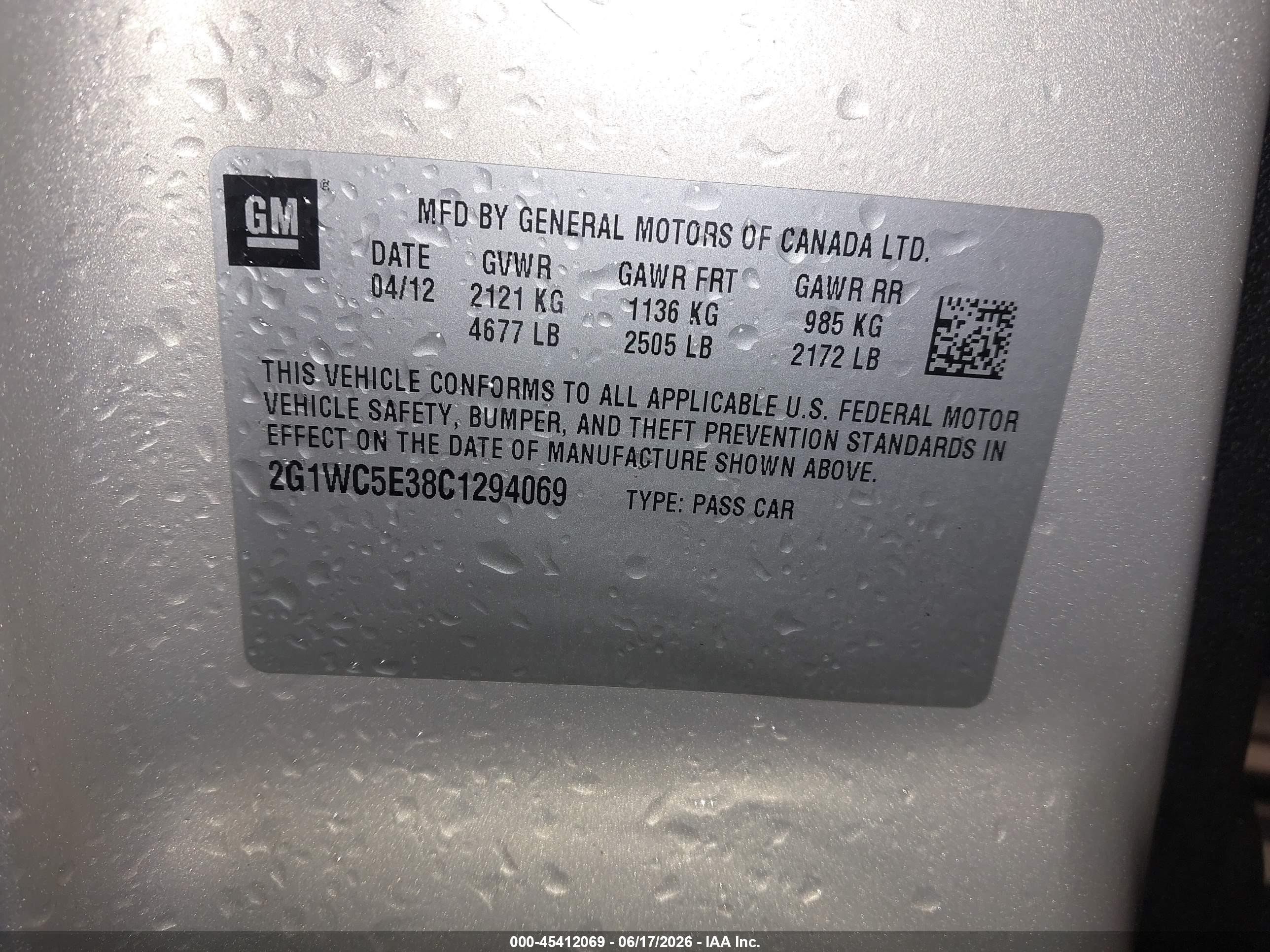 2012 Chevrolet Impala Ltz Tan vin: 2G1WC5E38C1294069