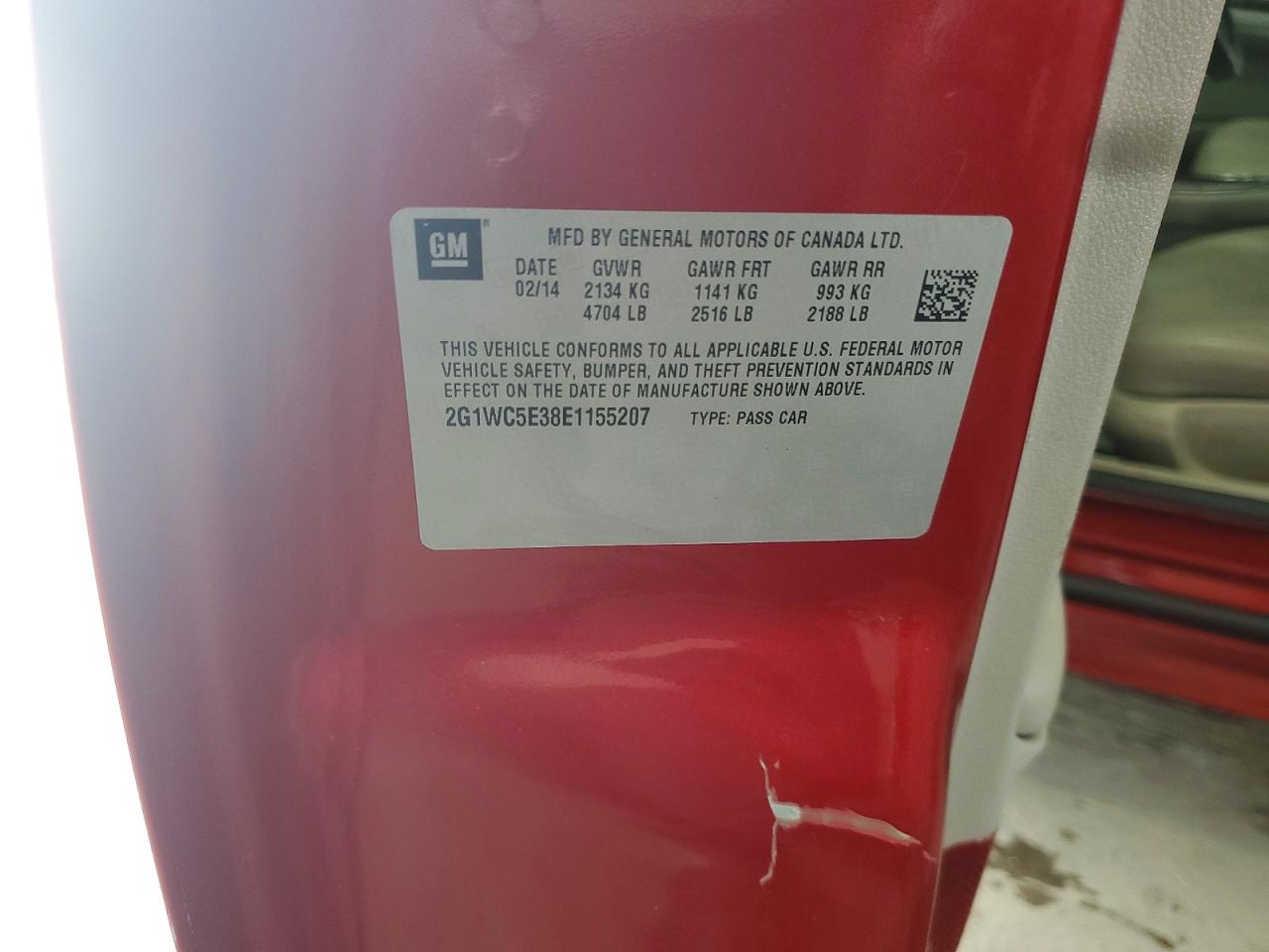 2014 Chevrolet Impala Red vin: 2G1WC5E38E1155207